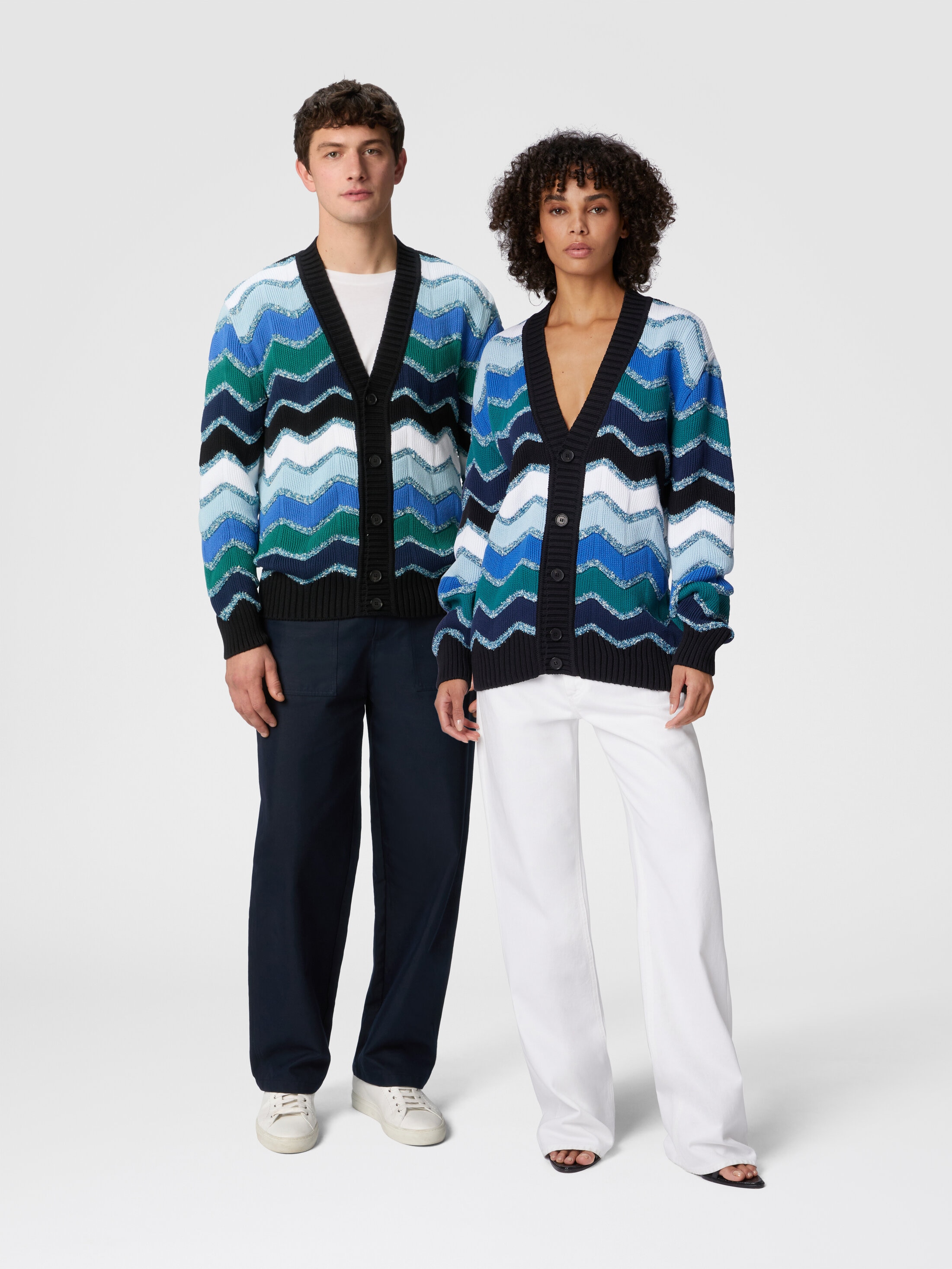 Cardigan with macro zigzag and mélange details Blue & Green