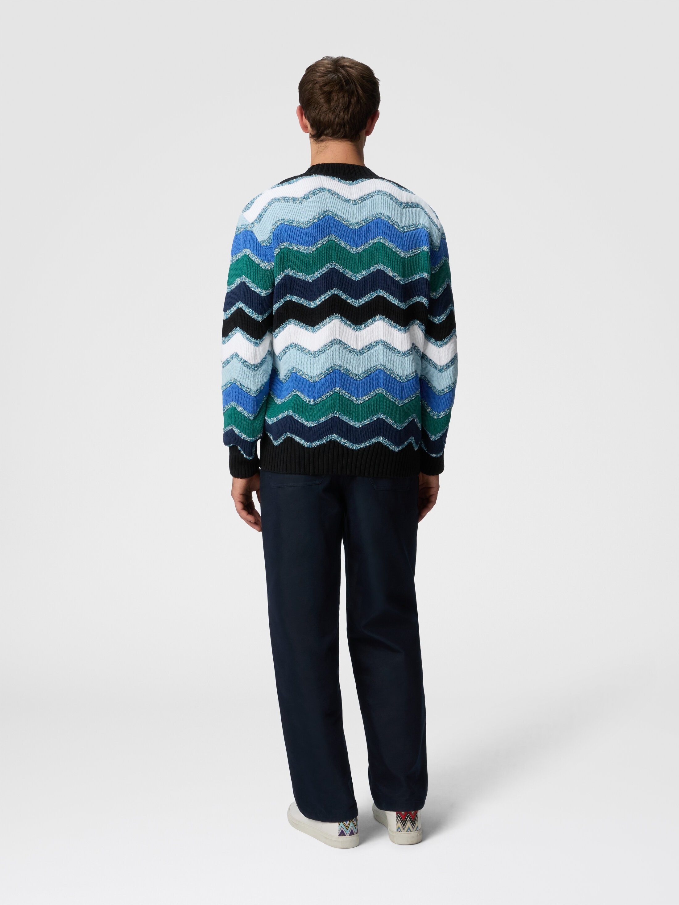 Cardigan with macro zigzag and mélange details Blue & Green
