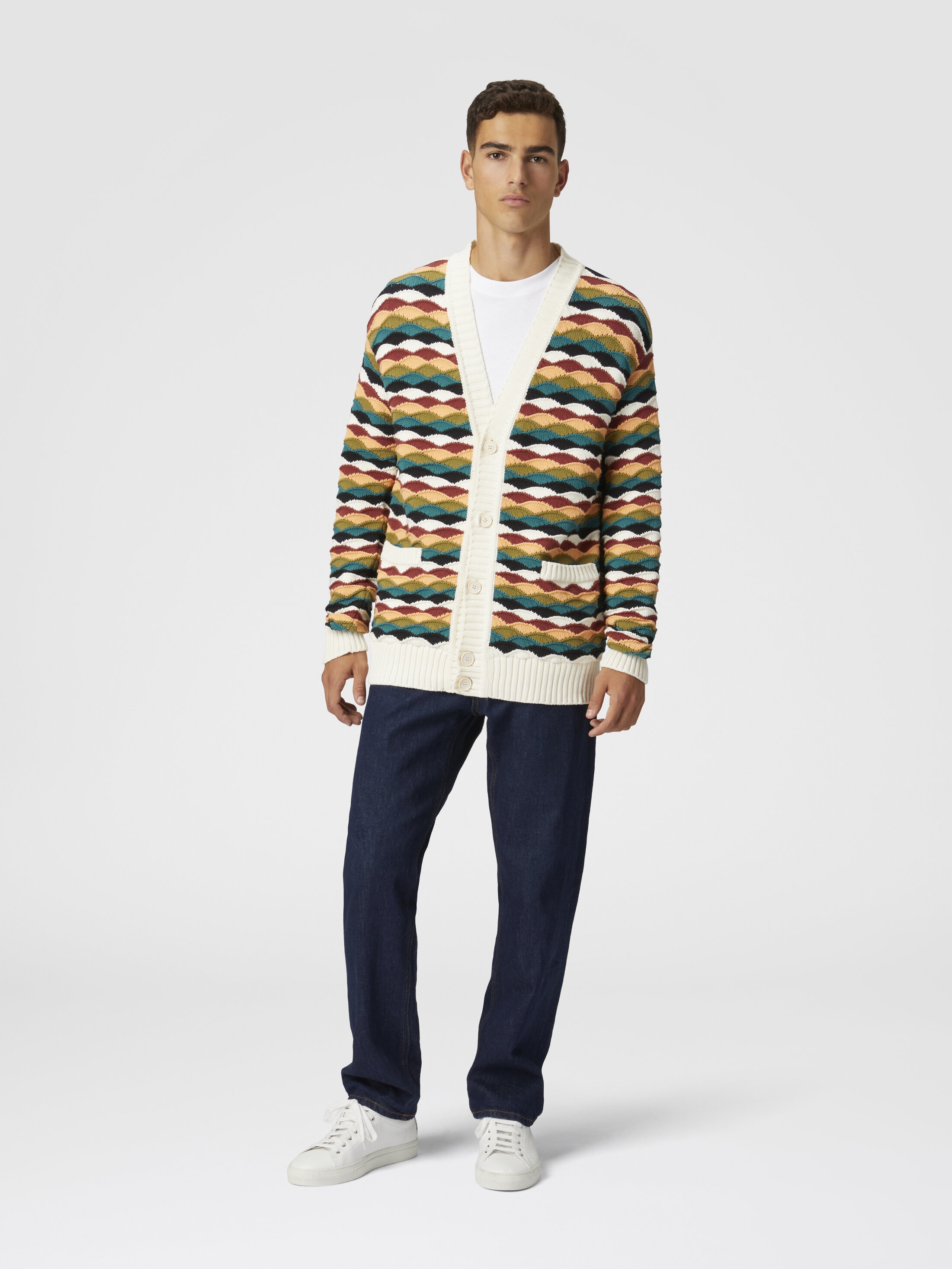 MISSONI マルチカラー レインボーボーダー カーディガン イタリア製 38 MISSONI マルチカラー レインボーボーダー カーディガン
