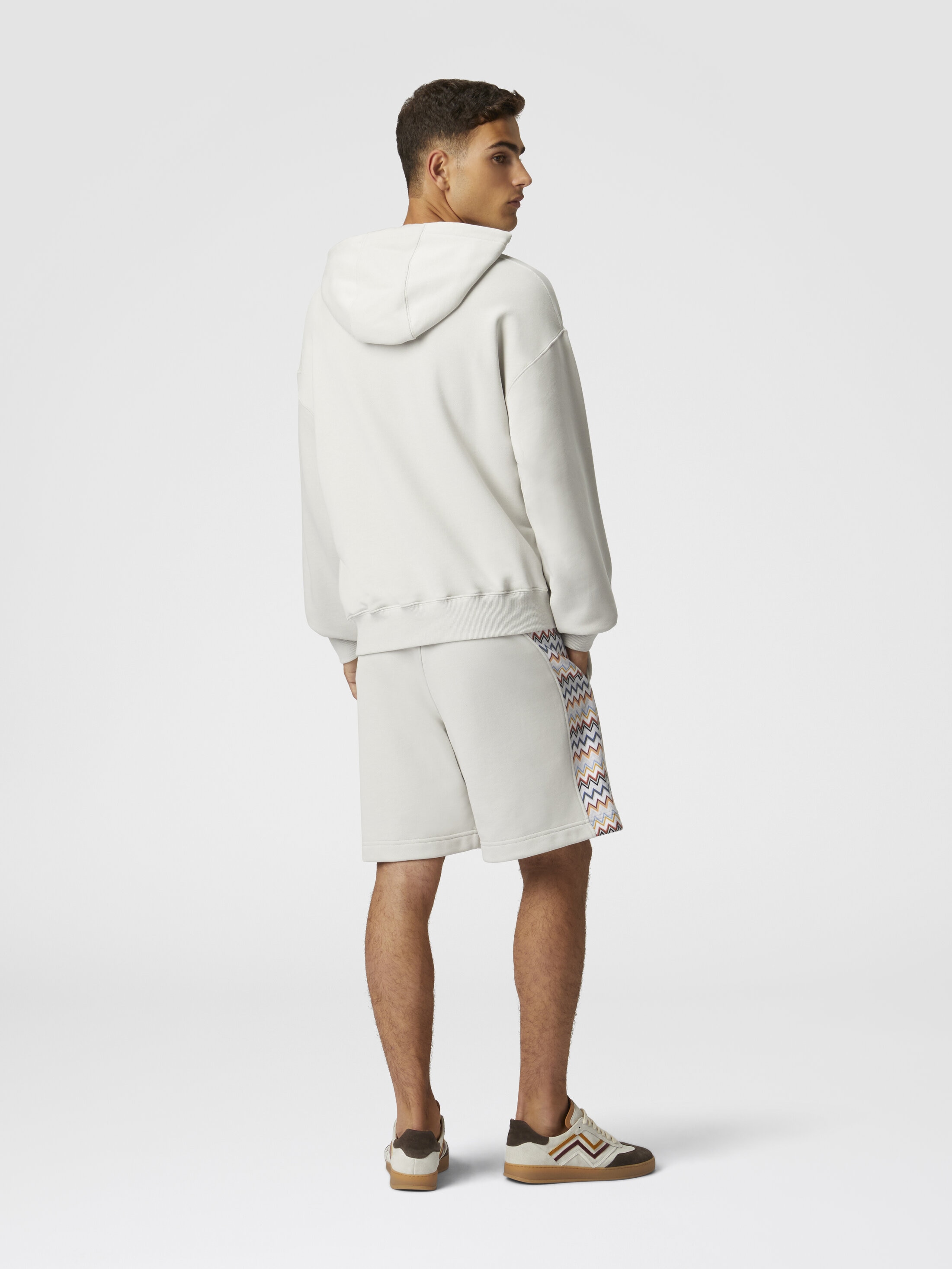 Cotton sweatshirt with hood, zig zag insert and logo White