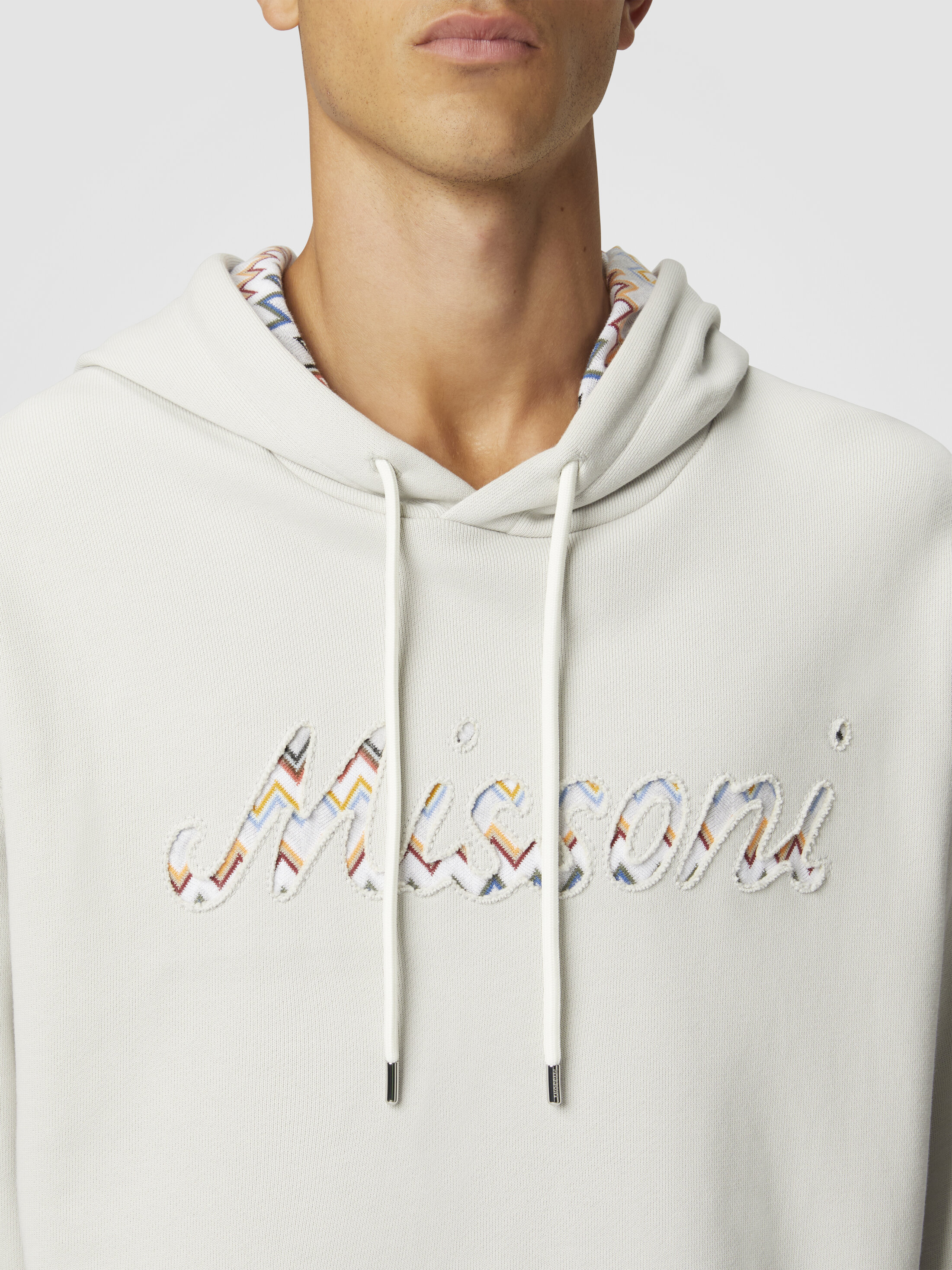 『3年保証』 Cotton sweatshirt with hood, zig zag insert and logo White トップス