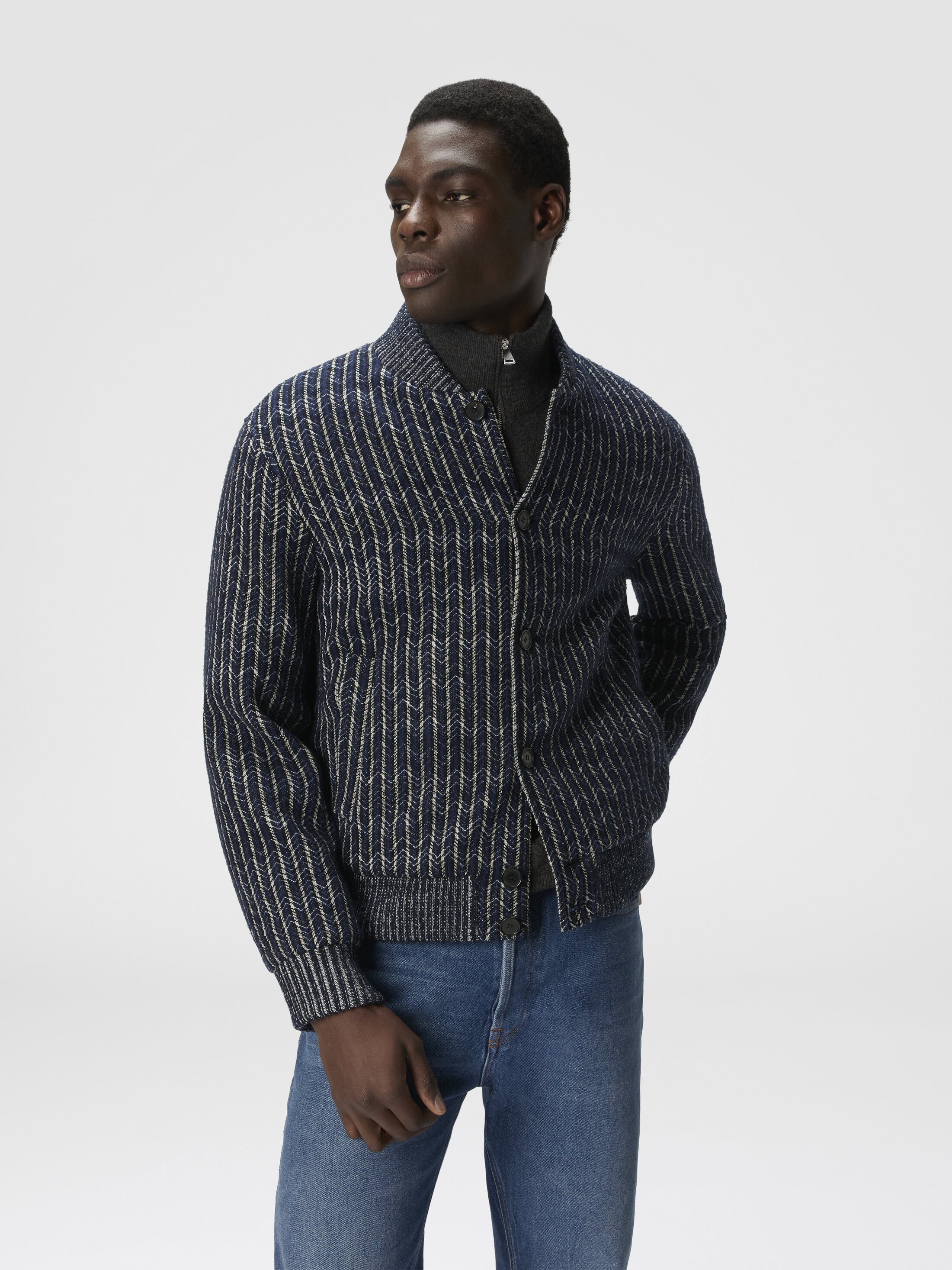 Zigzag bomber jacket Blue & Grey | Missoni