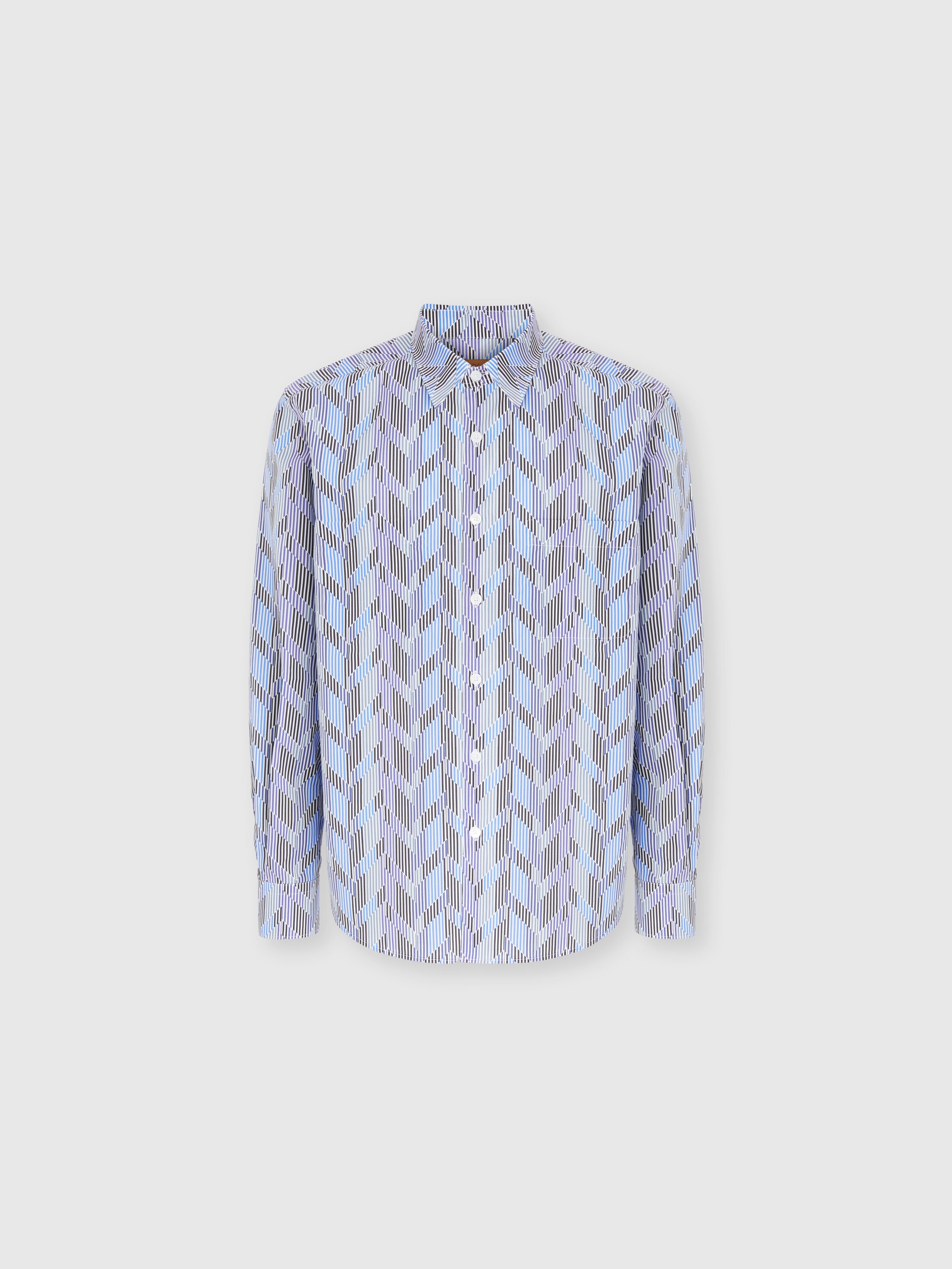 Missoni Poplin Cotton Shirt With Zigzag Pattern In Blue
