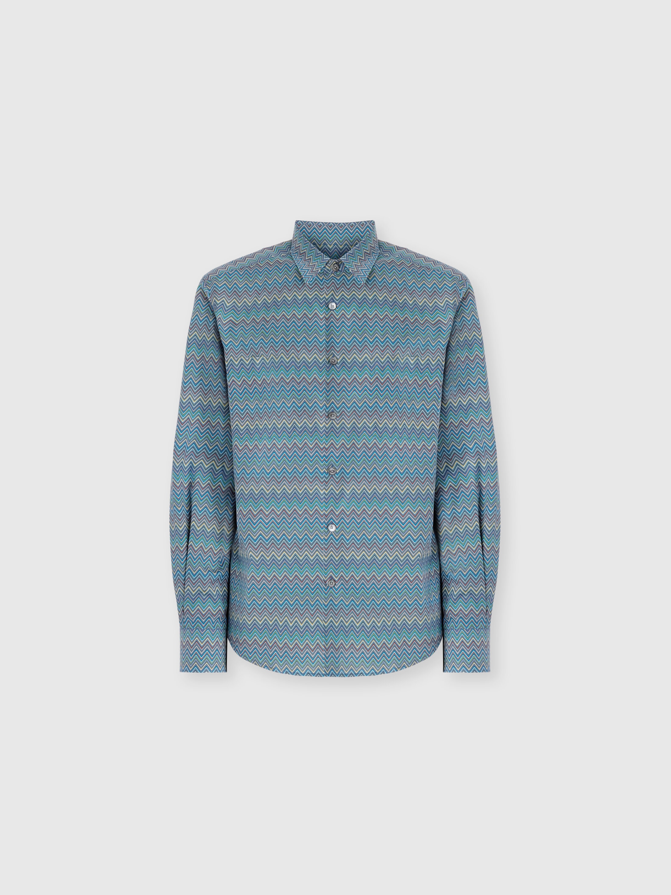 Missoni Poplin Cotton Shirt With Zigzag Pattern In Blue