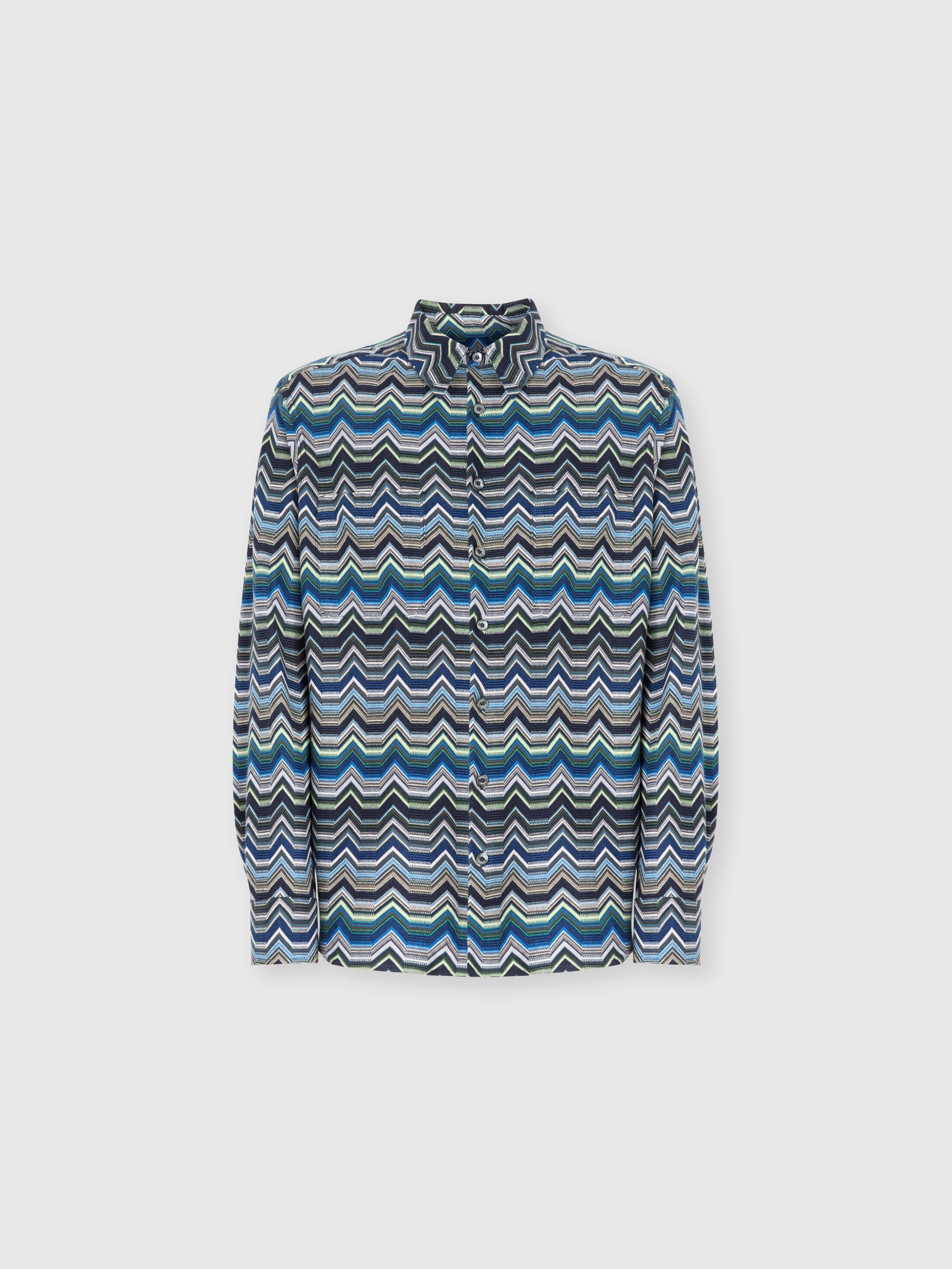 Long Sleeve Shirt with Geometric Zigzag Blue & Green | Missoni