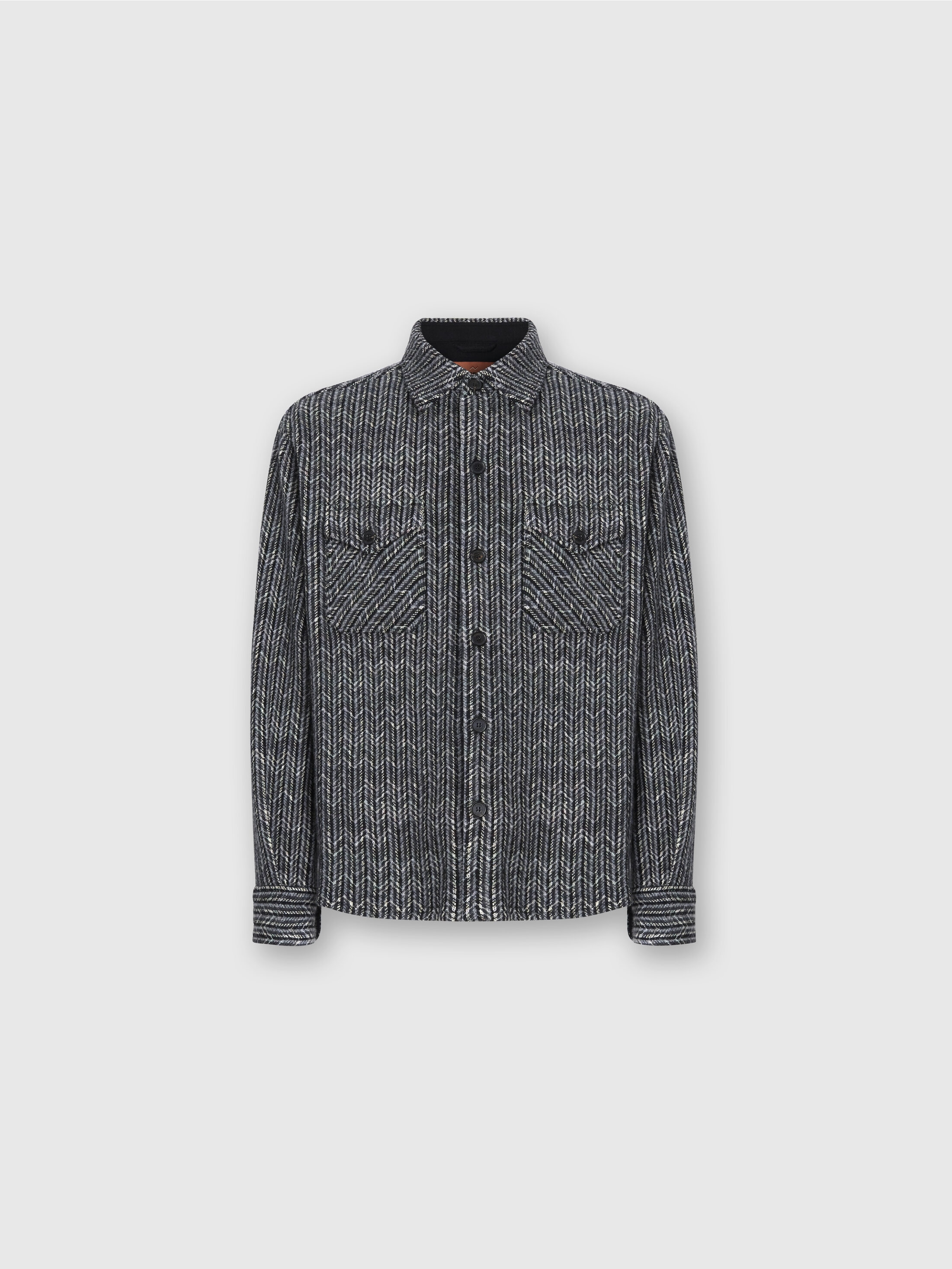 Missoni Overshirt In Wool-cotton Blend With Zigzag Pattern In Gray