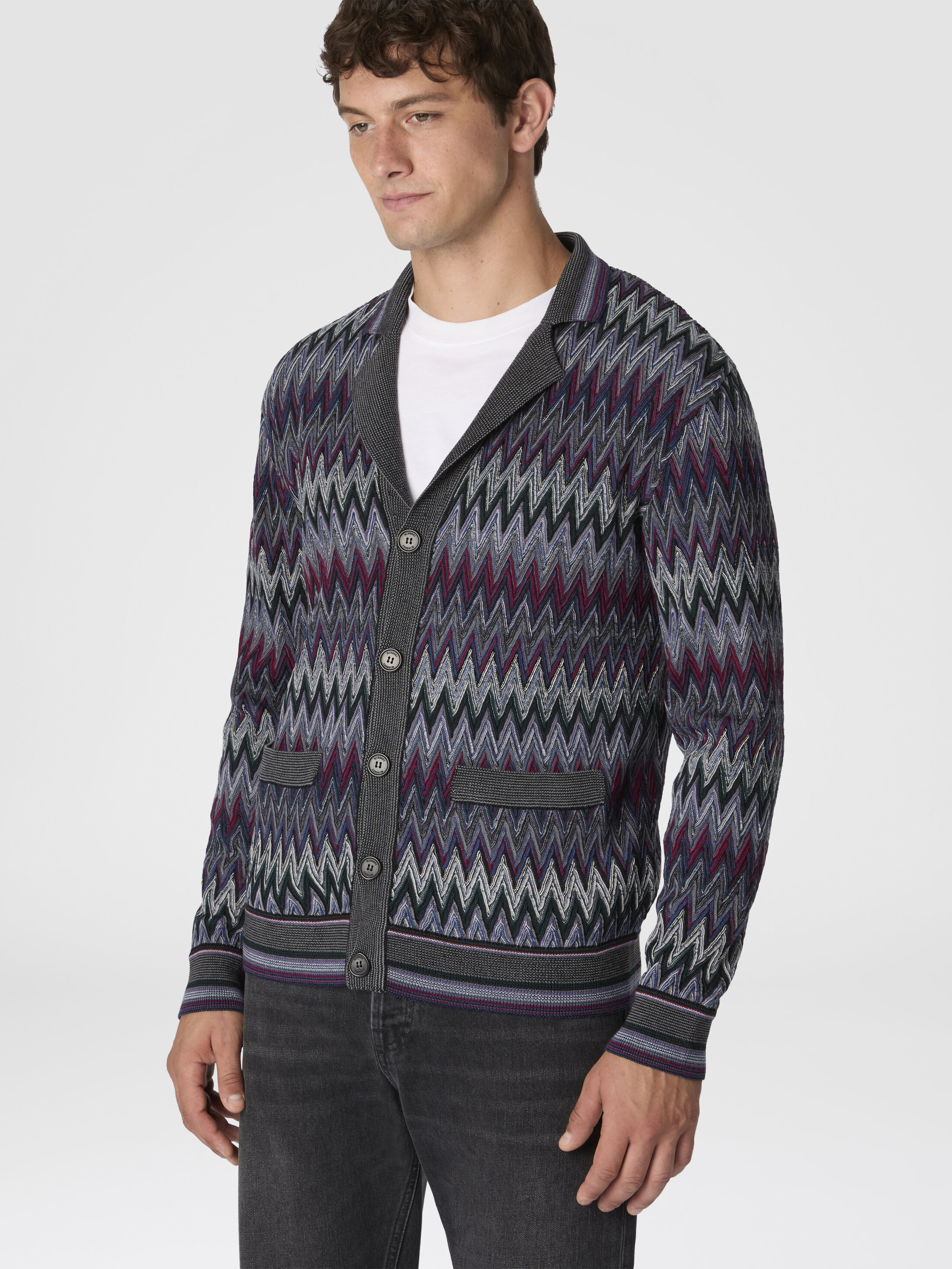 MISSONI UOMO ジグザグパターン カーディガン Zigzag Cardigan in Pure Wool Multicoloured | Missoni