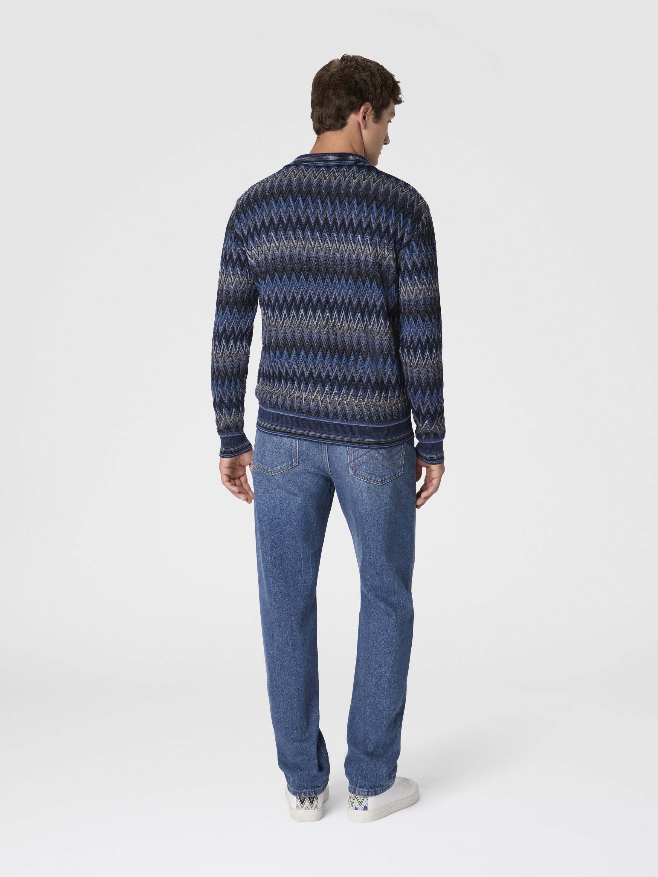 Zigzag cardigan in pure wool Blue & Grey | Missoni