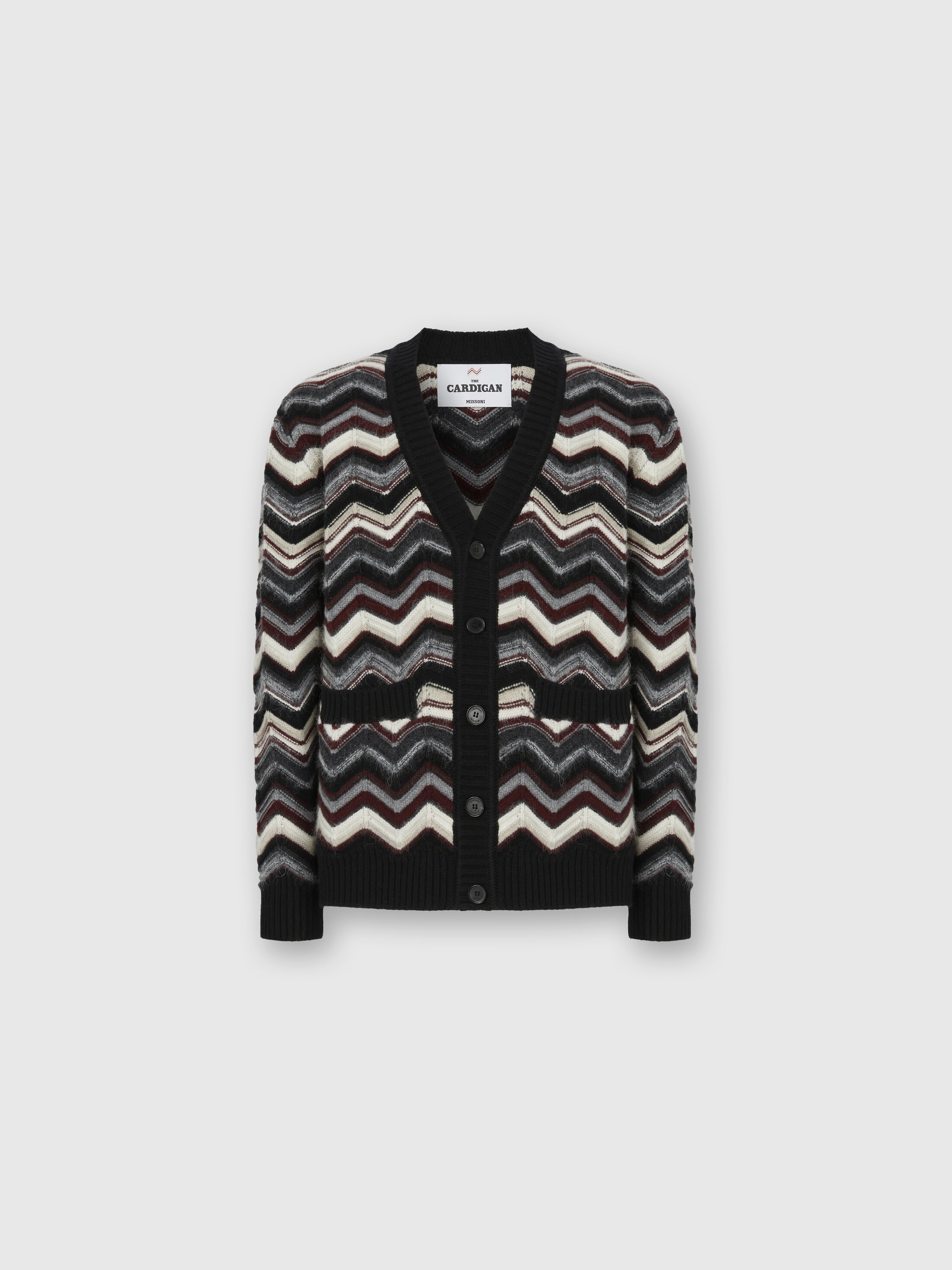 The cardigan in wool and alpaca with zigzag Grey & Burgundy | Missoni