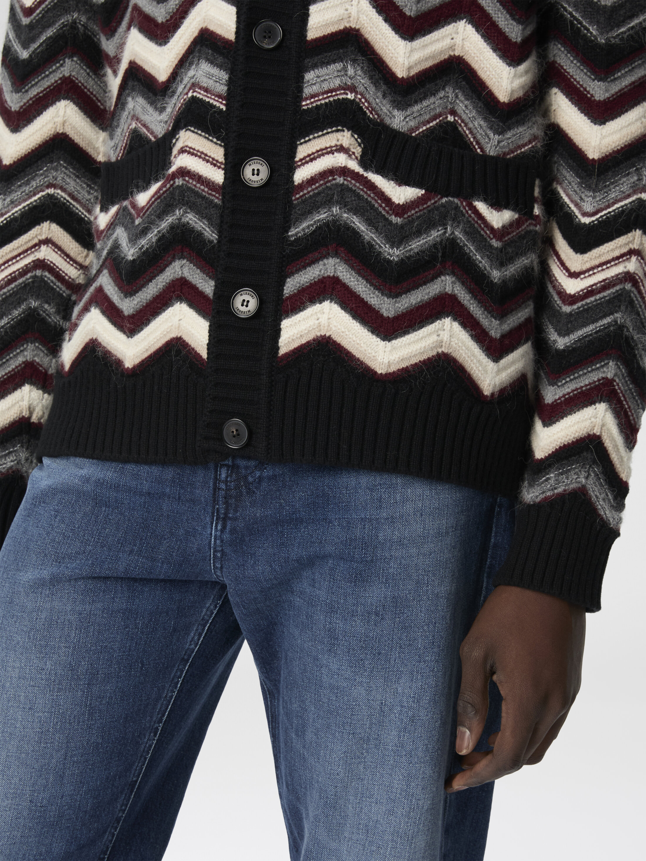 The cardigan in wool and alpaca with zigzag Grey & Burgundy | Missoni