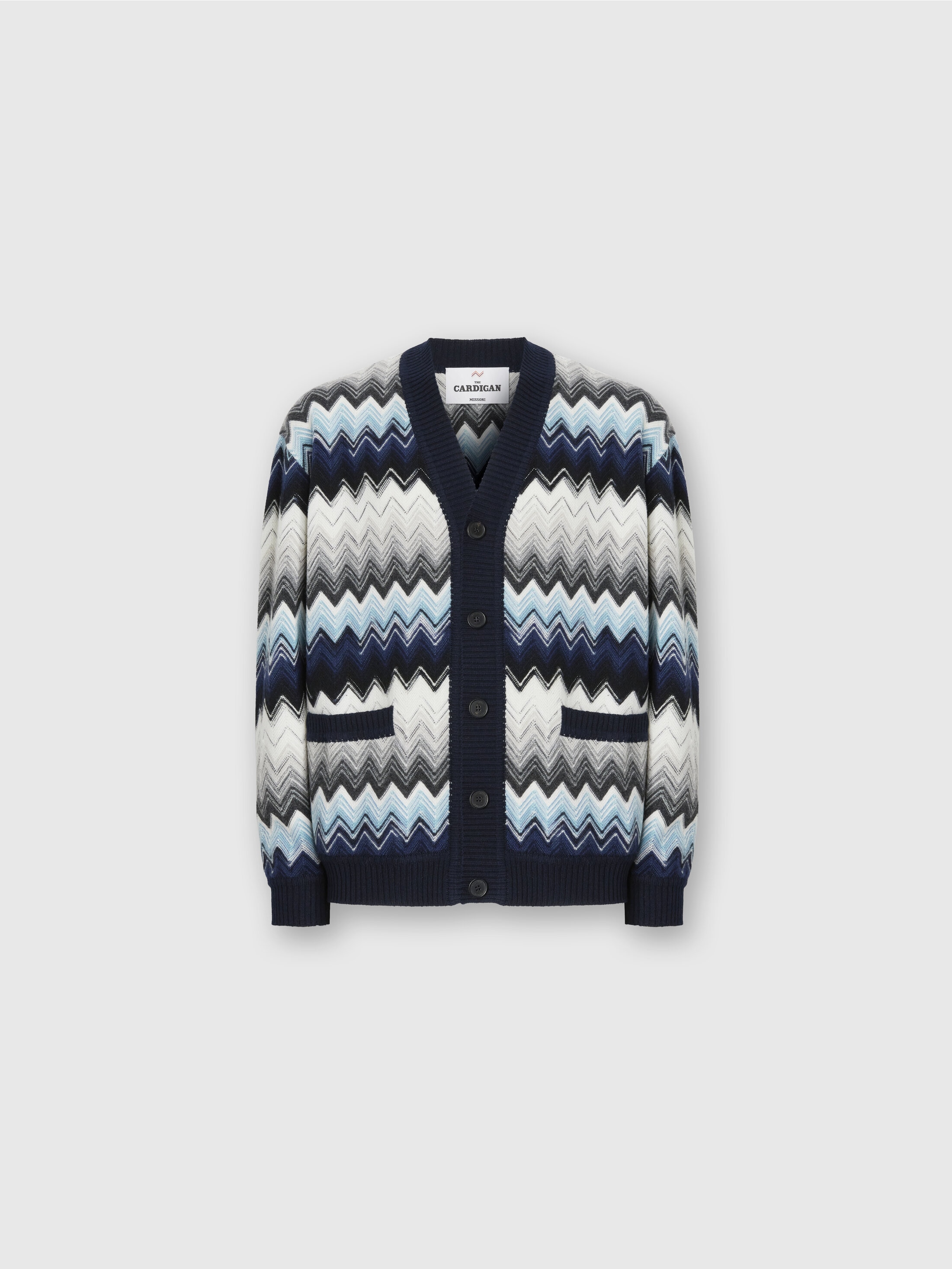 Missoni The Cardigan In Wool And Cotton With Zigzag In Blue