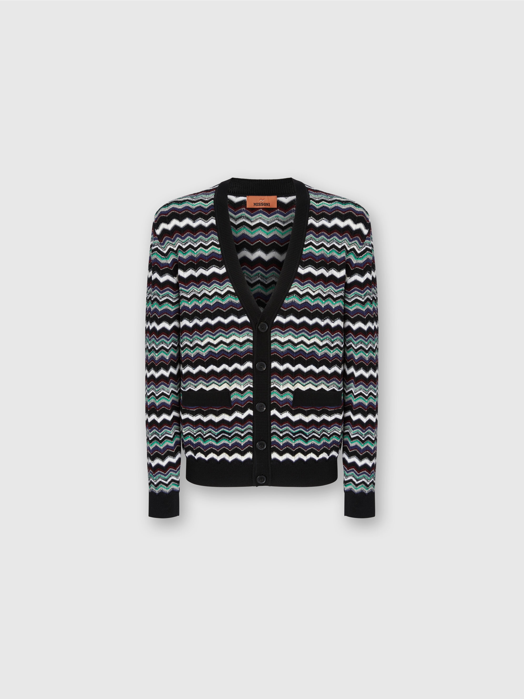 Missoni Cardigan In Wool-cotton Blend With Zigzag In Multi