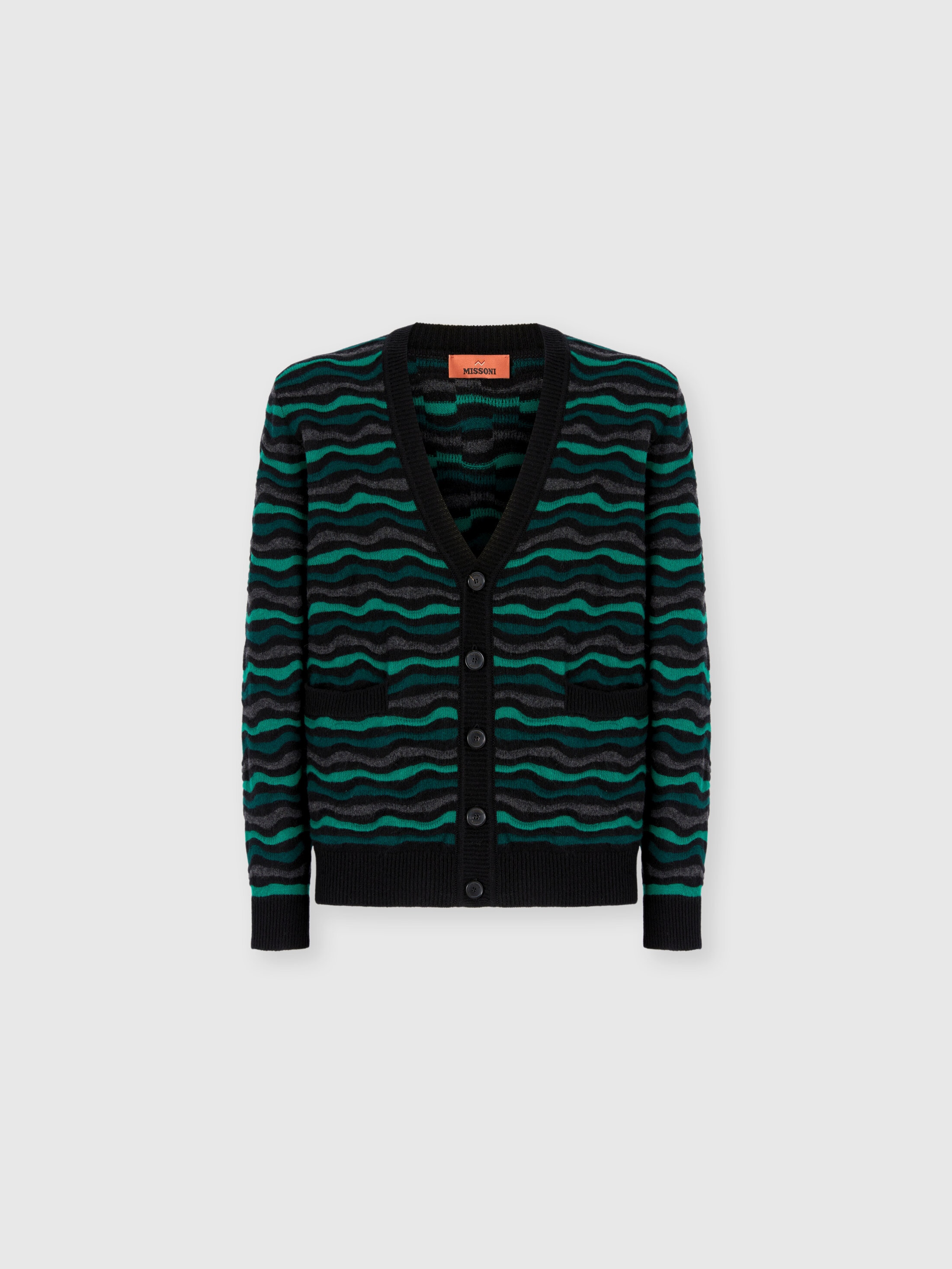 Missoni Cardigan In Pure Wool With Wave Stitch In Green
