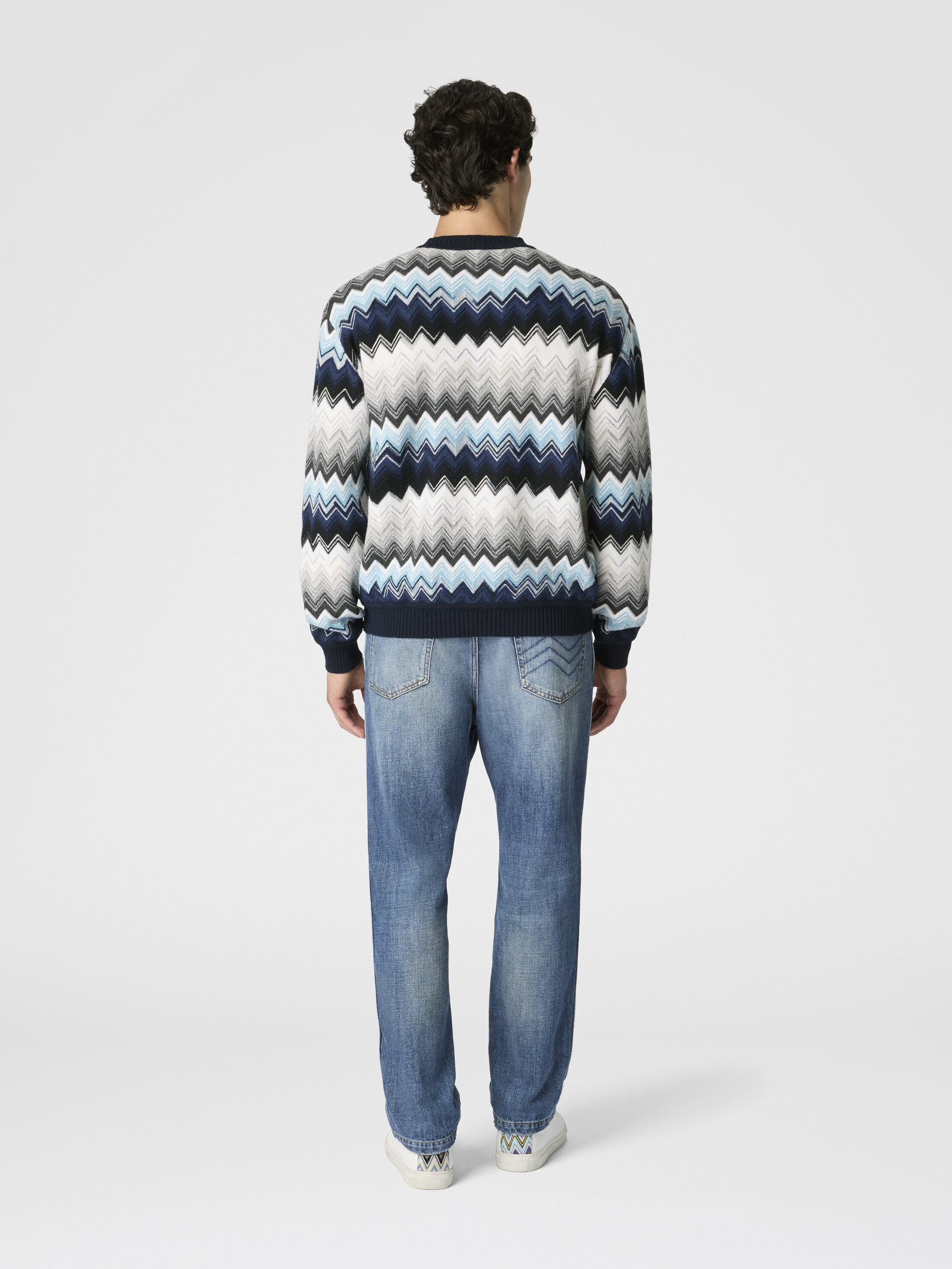 Crew neck sweater with flame zigzag pattern Black & Blue | Missoni