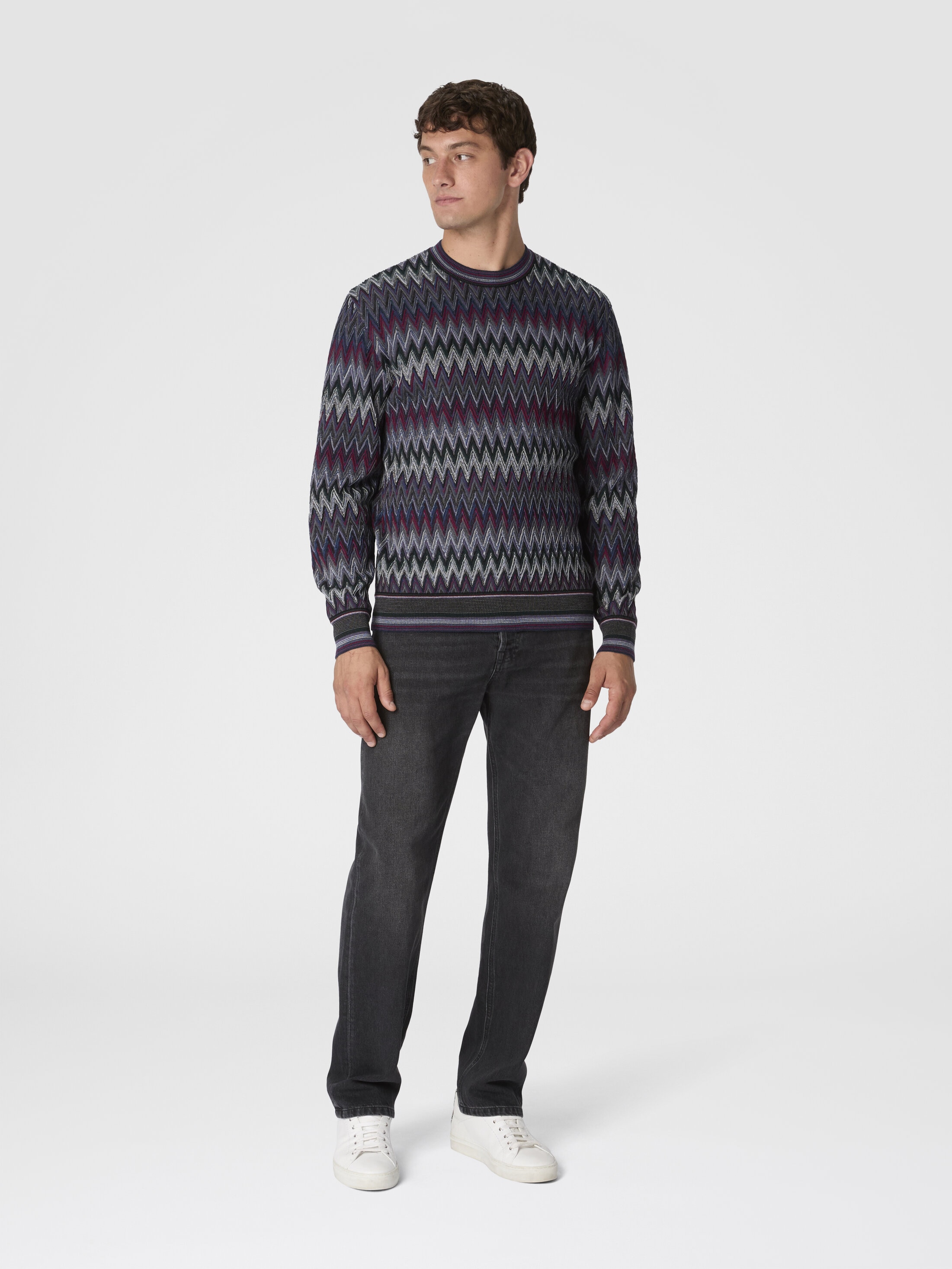 Crew Neck Sweater with 3D Zigzag Pattern Multicoloured | Missoni