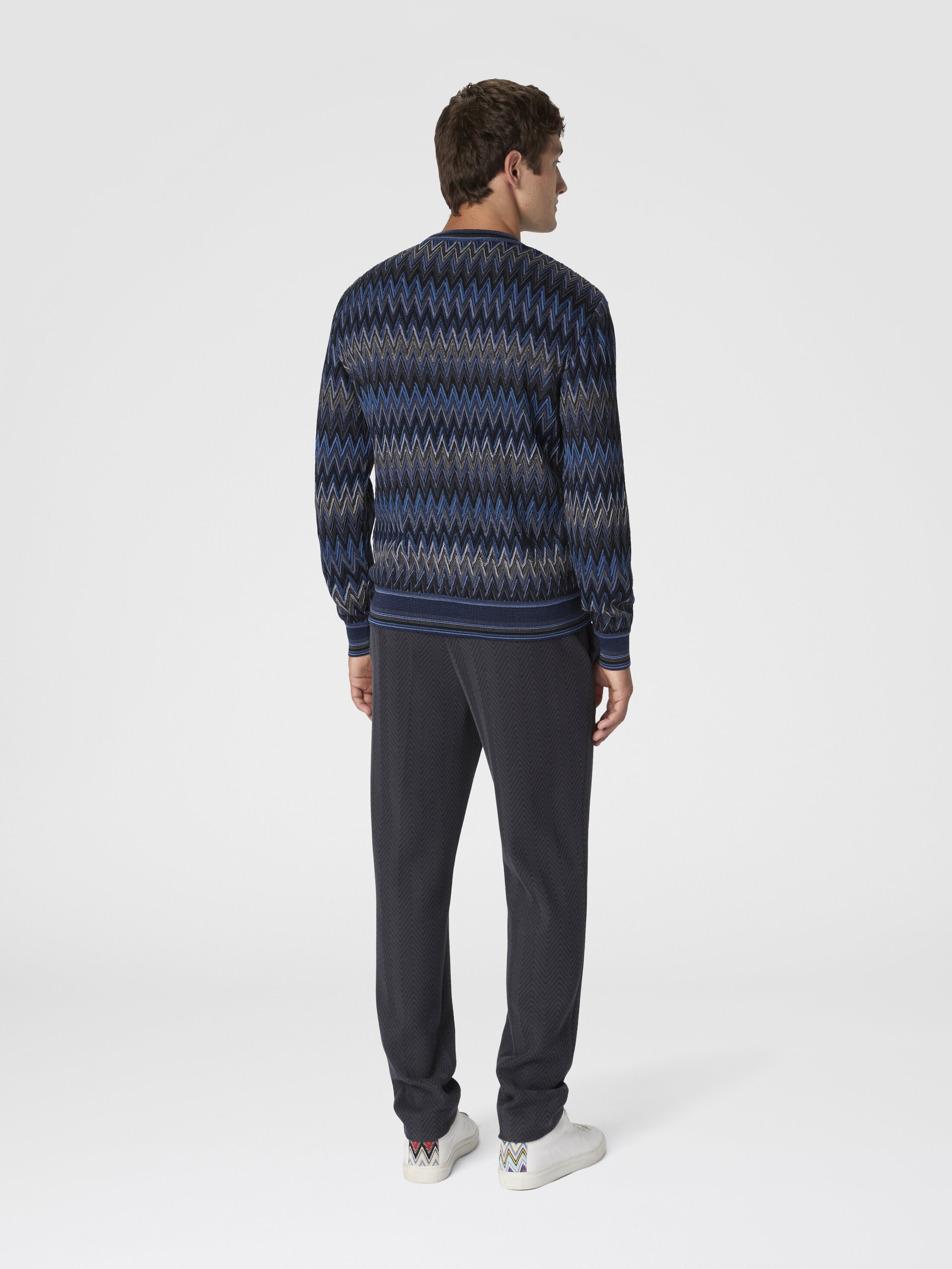 Crew neck sweater with 3d zigzag pattern Blue & Grey | Missoni