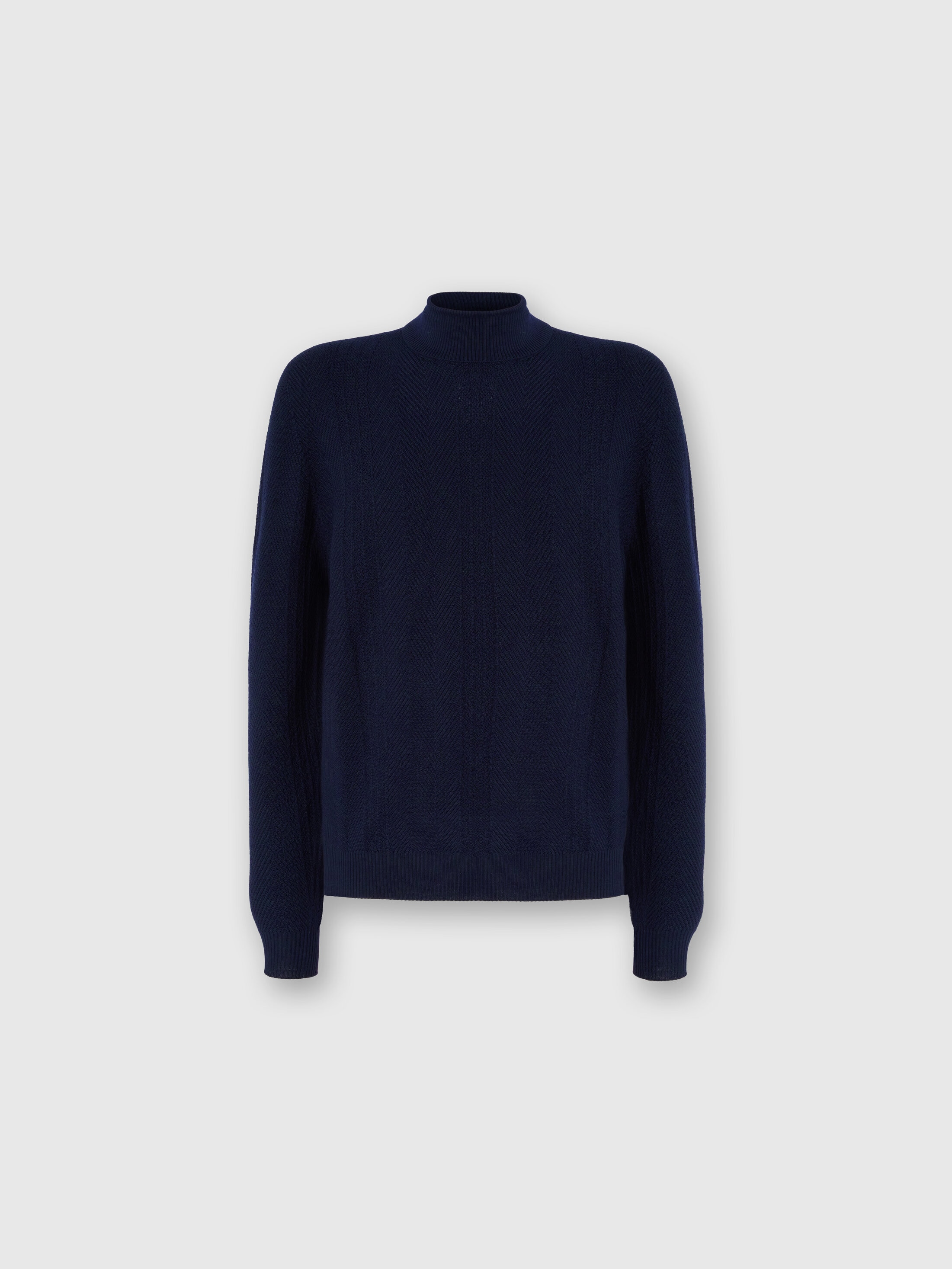 Missoni High-neck Sweater With Tone-on-tone Chevron Pattern In Blue