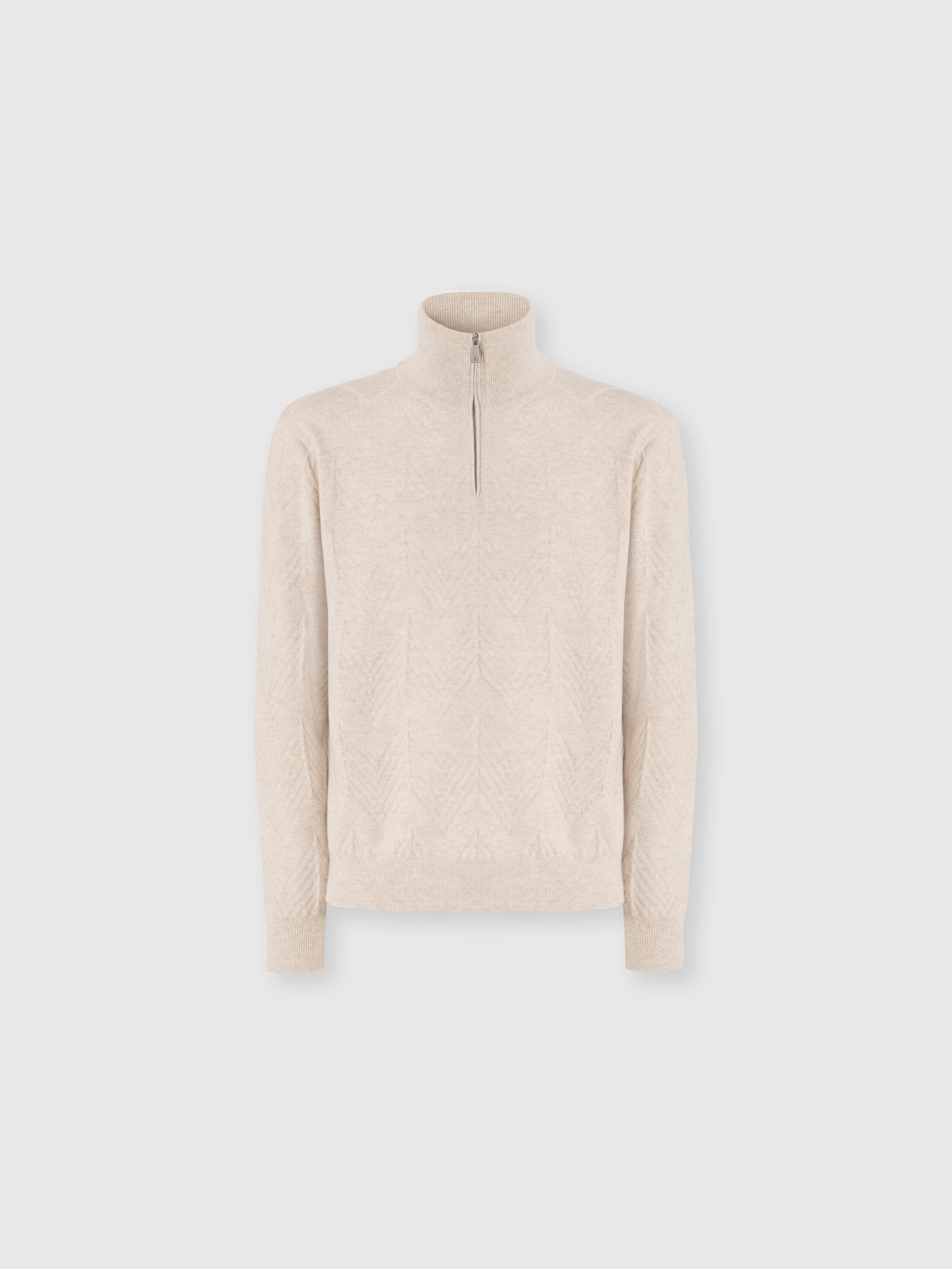 Missoni Half-zip Sweater With Tone-on-tone Zigzag Pattern In Neutral