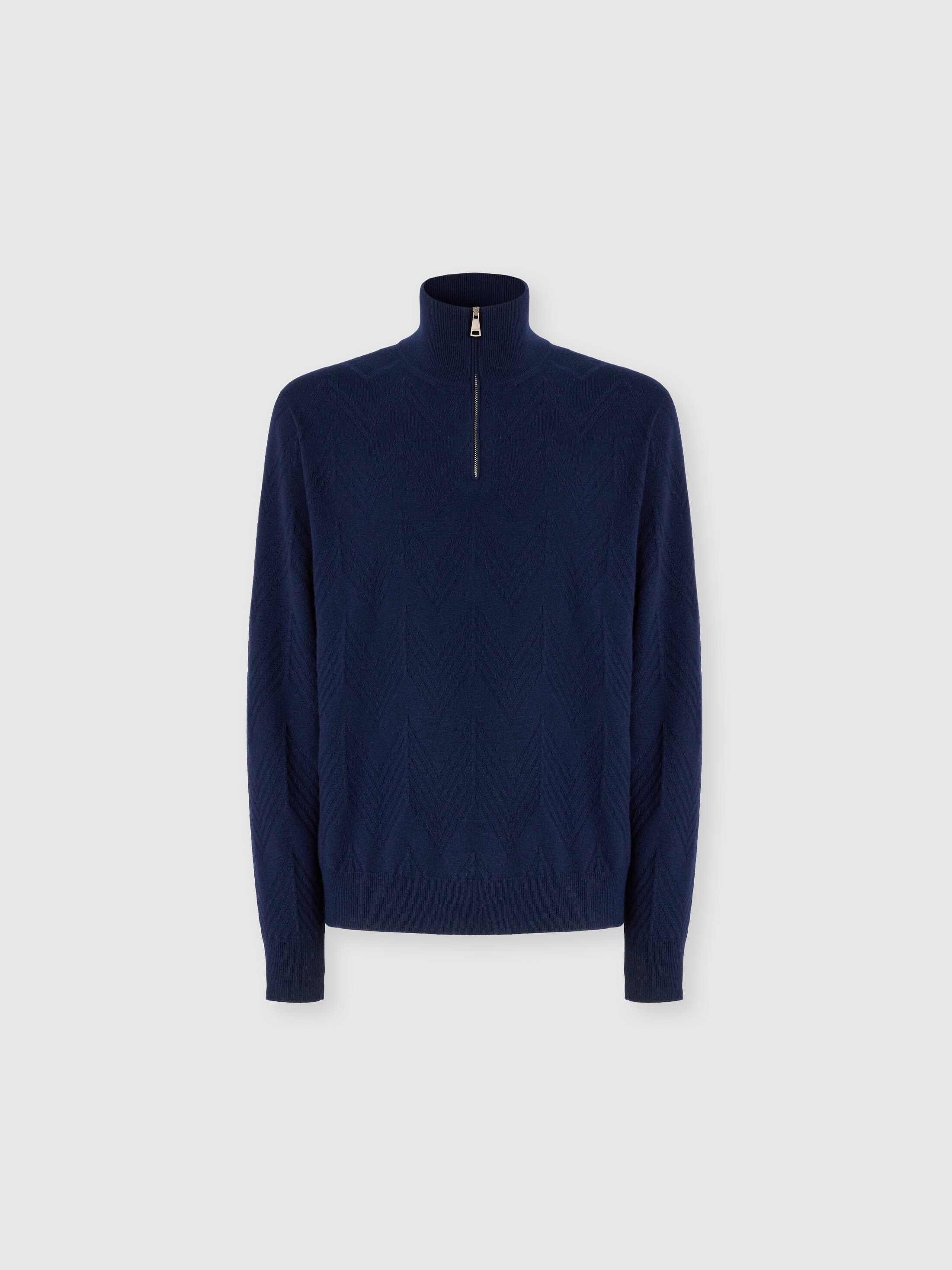Missoni Half-zip Sweater With Tone-on-tone Zigzag Pattern In Blue