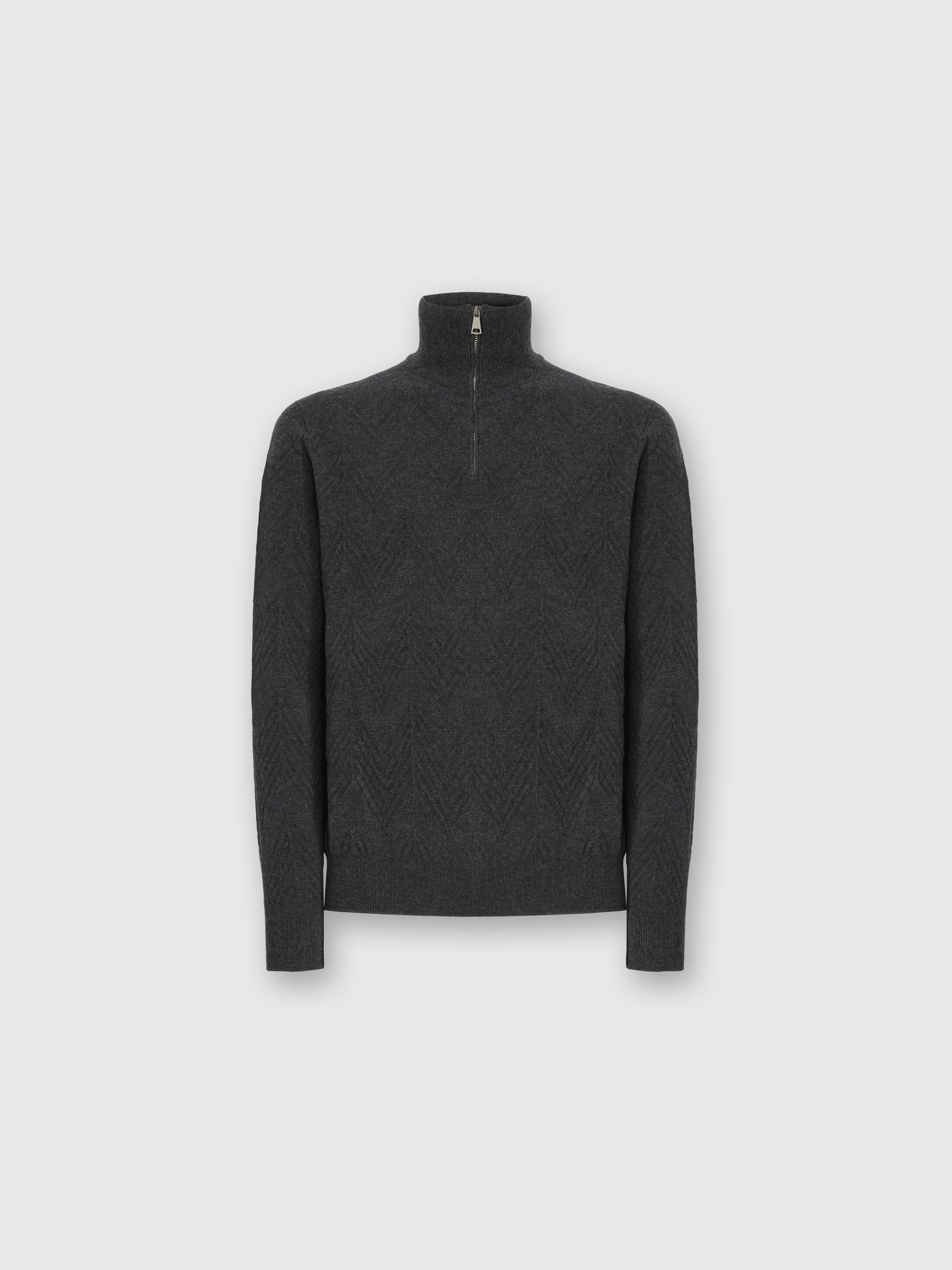 Missoni Half-zip Sweater With Tone-on-tone Zigzag Pattern In Gray