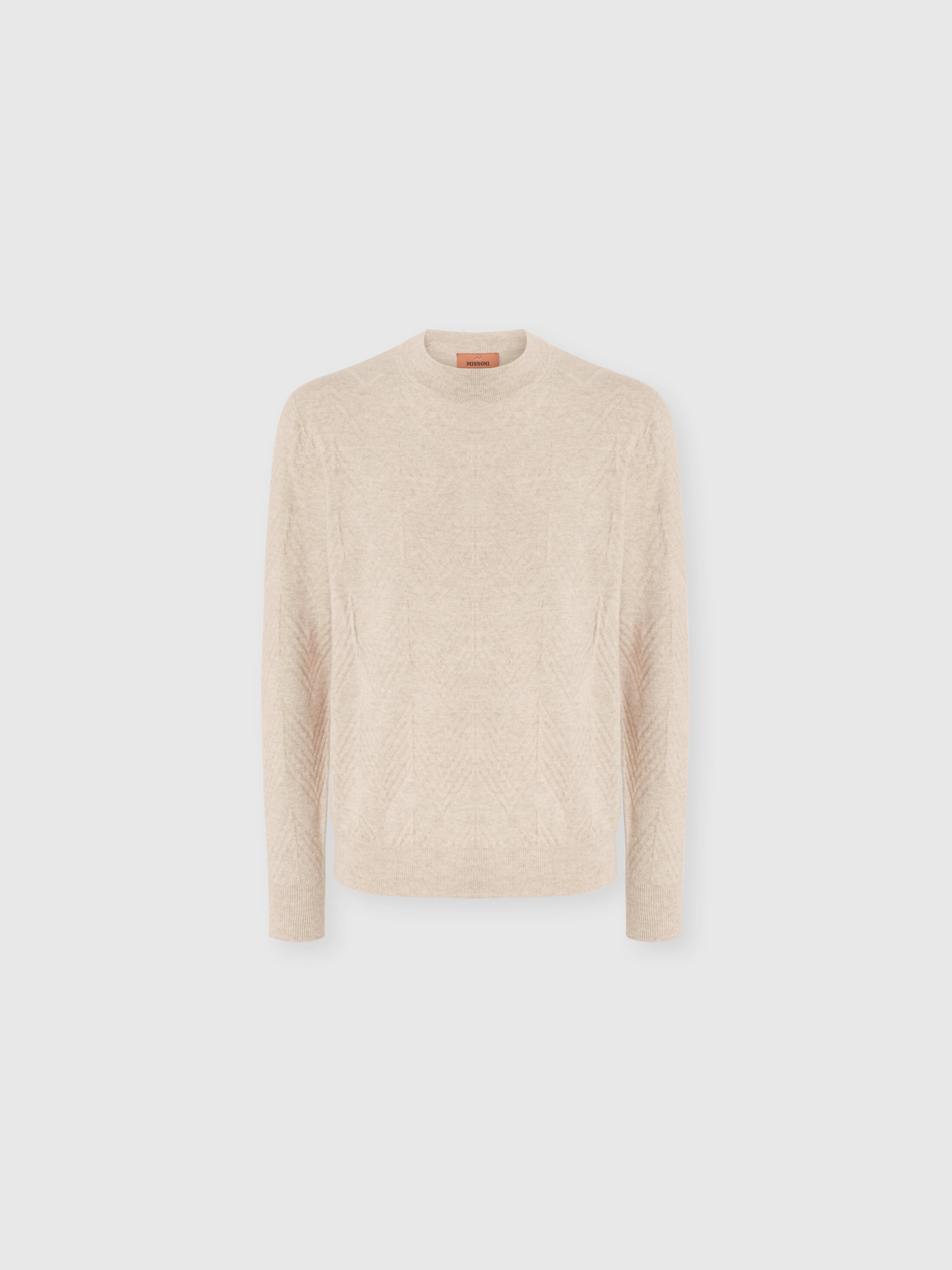 Missoni Crew Neck Sweater In Pure Cashmere With Chevron Pattern In Neutral