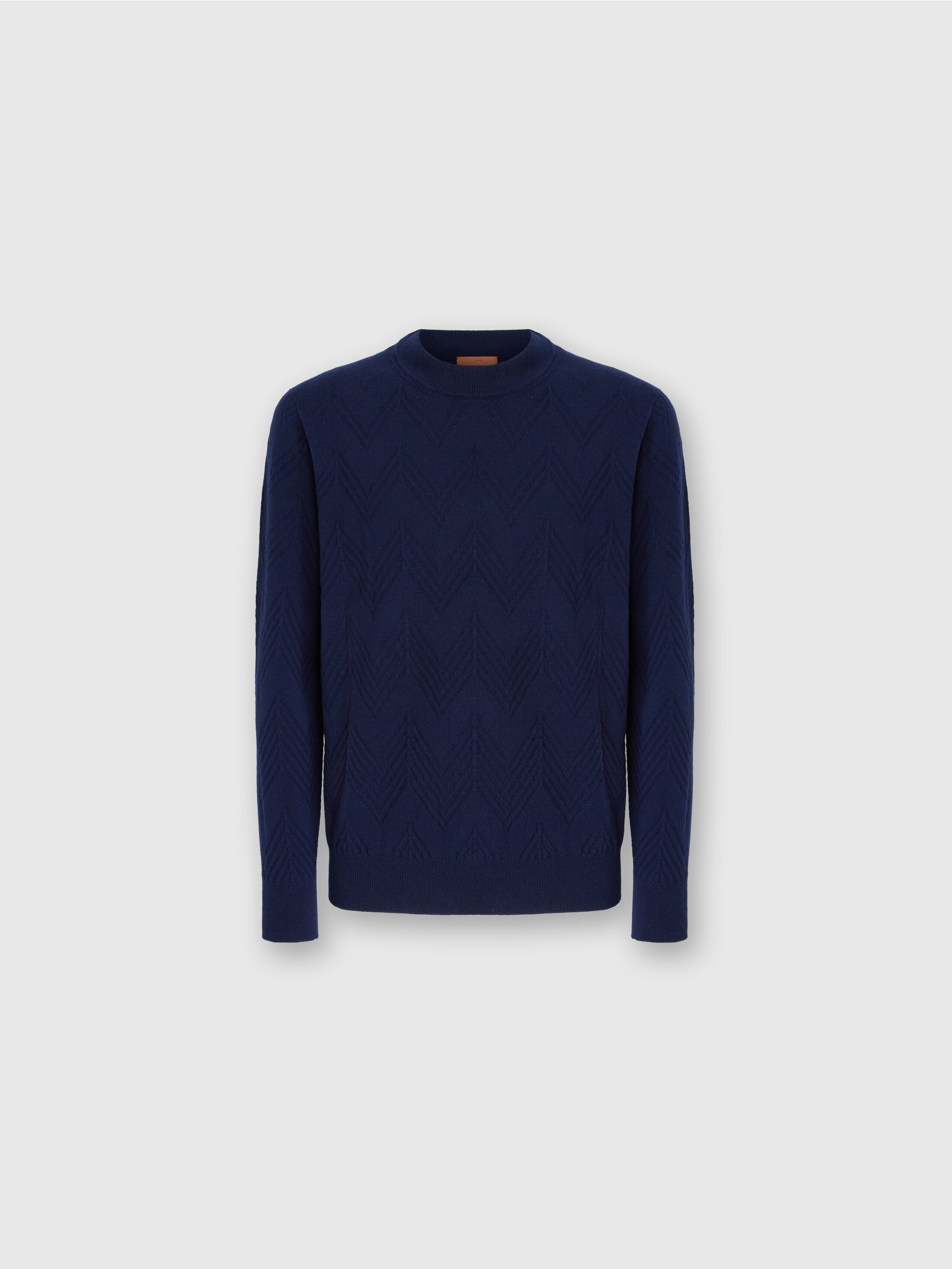 Missoni Crew Neck Sweater In Pure Cashmere With Chevron Pattern In Blue