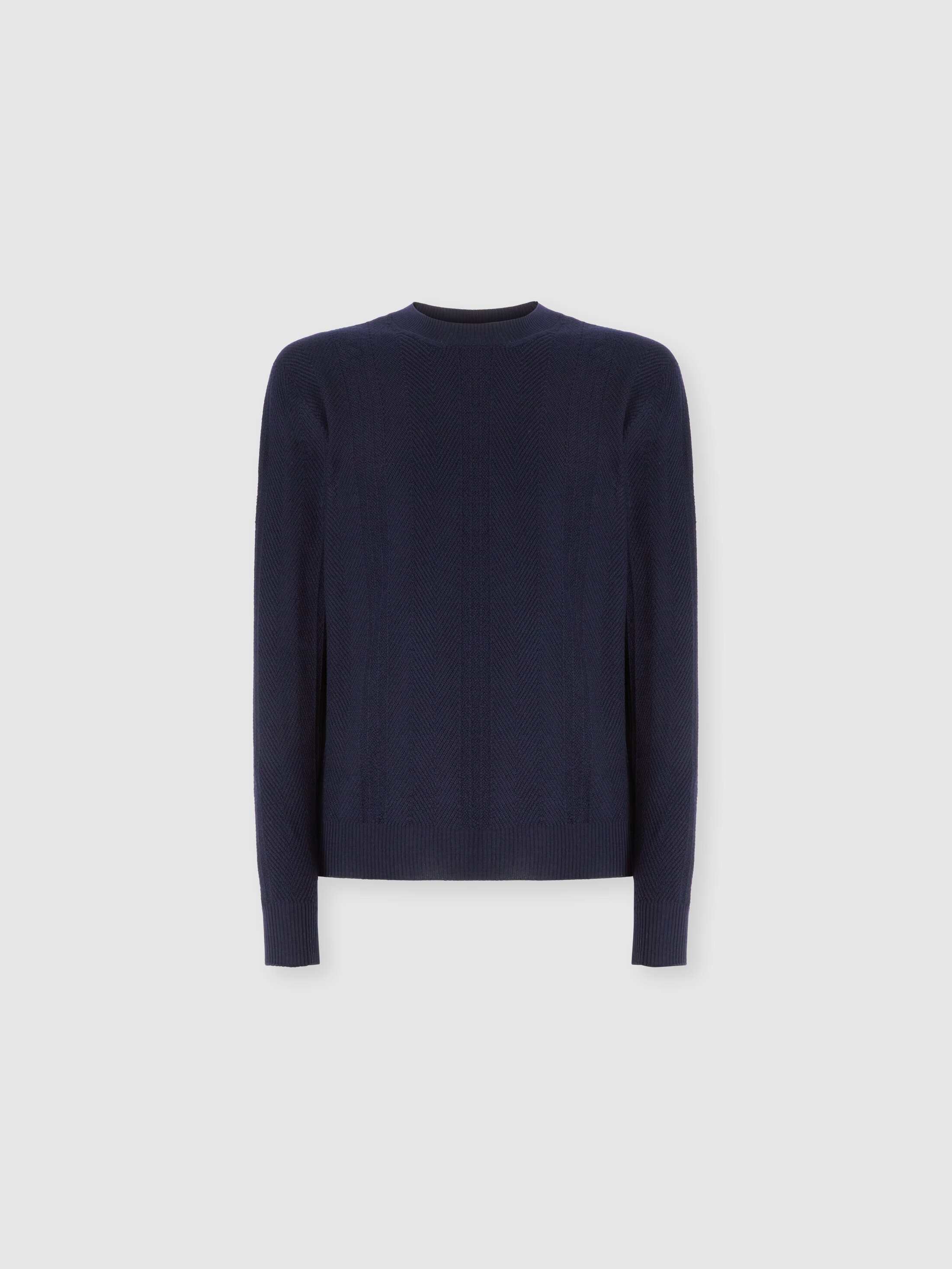 Missoni Crew Neck Sweater In Wool With Chevron Pattern In Blue