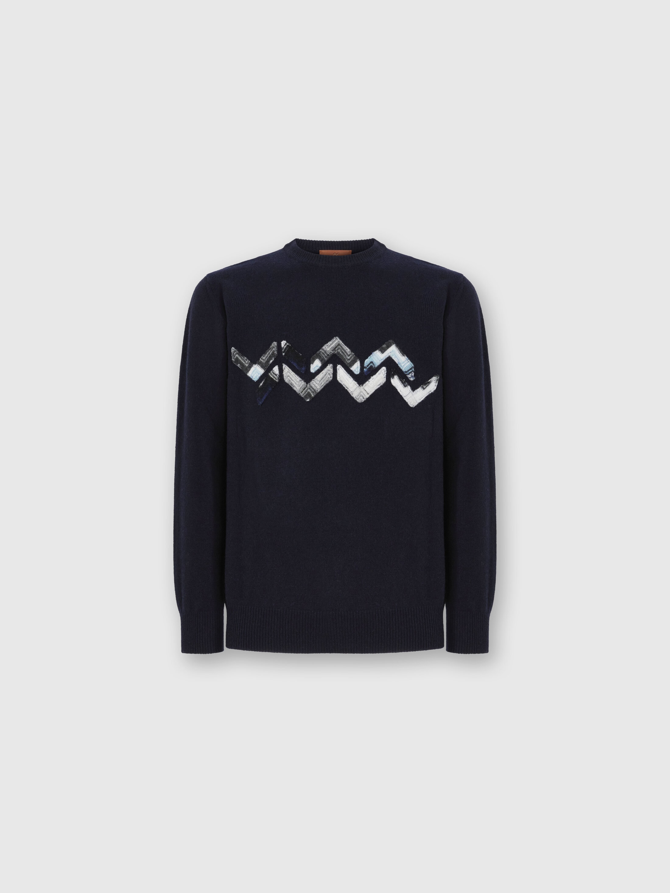 Missoni Crew Neck Sweater With Zigzag Detail In Black