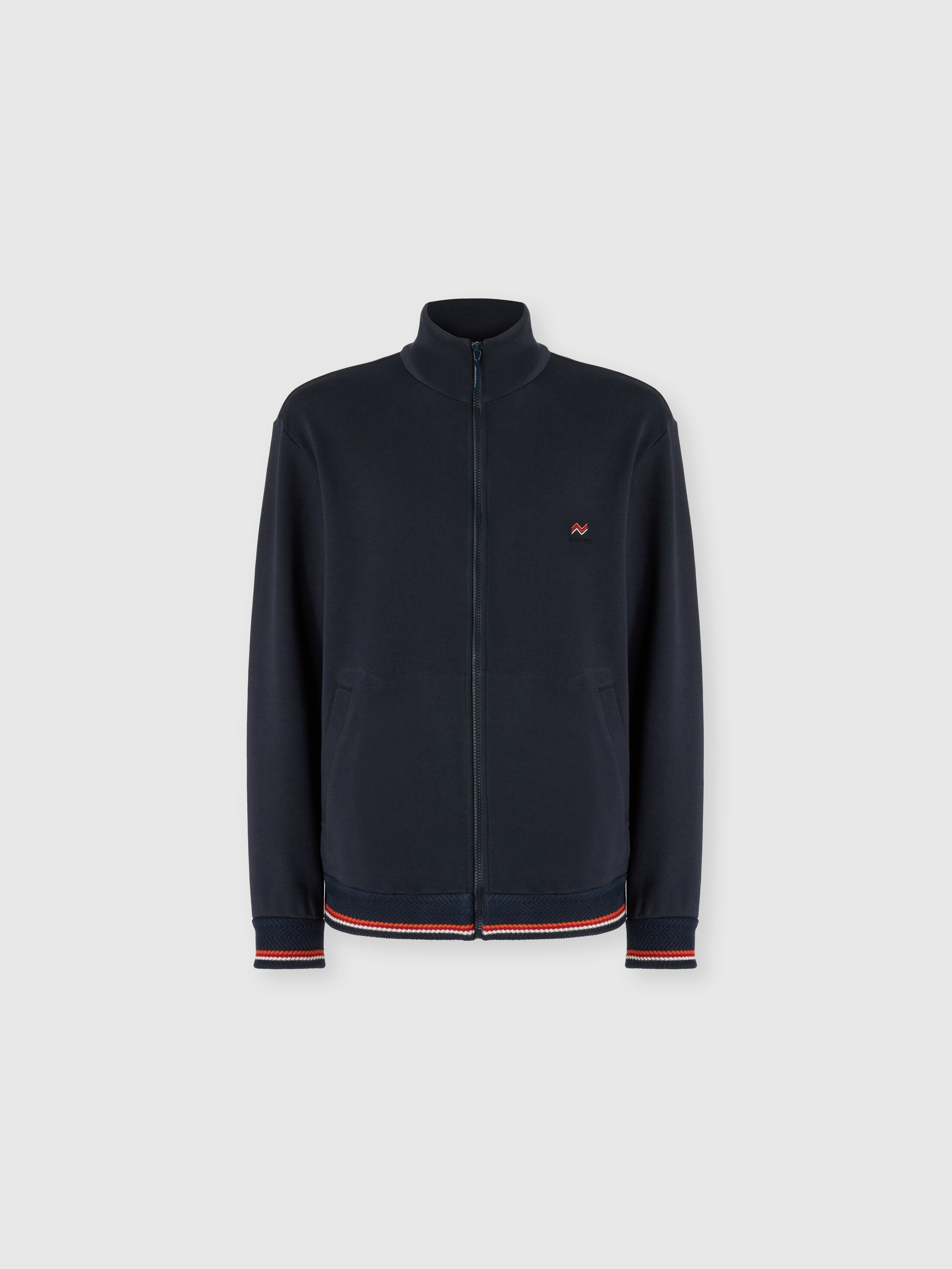 Missoni Zip-up High-neck Sweatshirt With Knit Embroidery And Logo In Blue