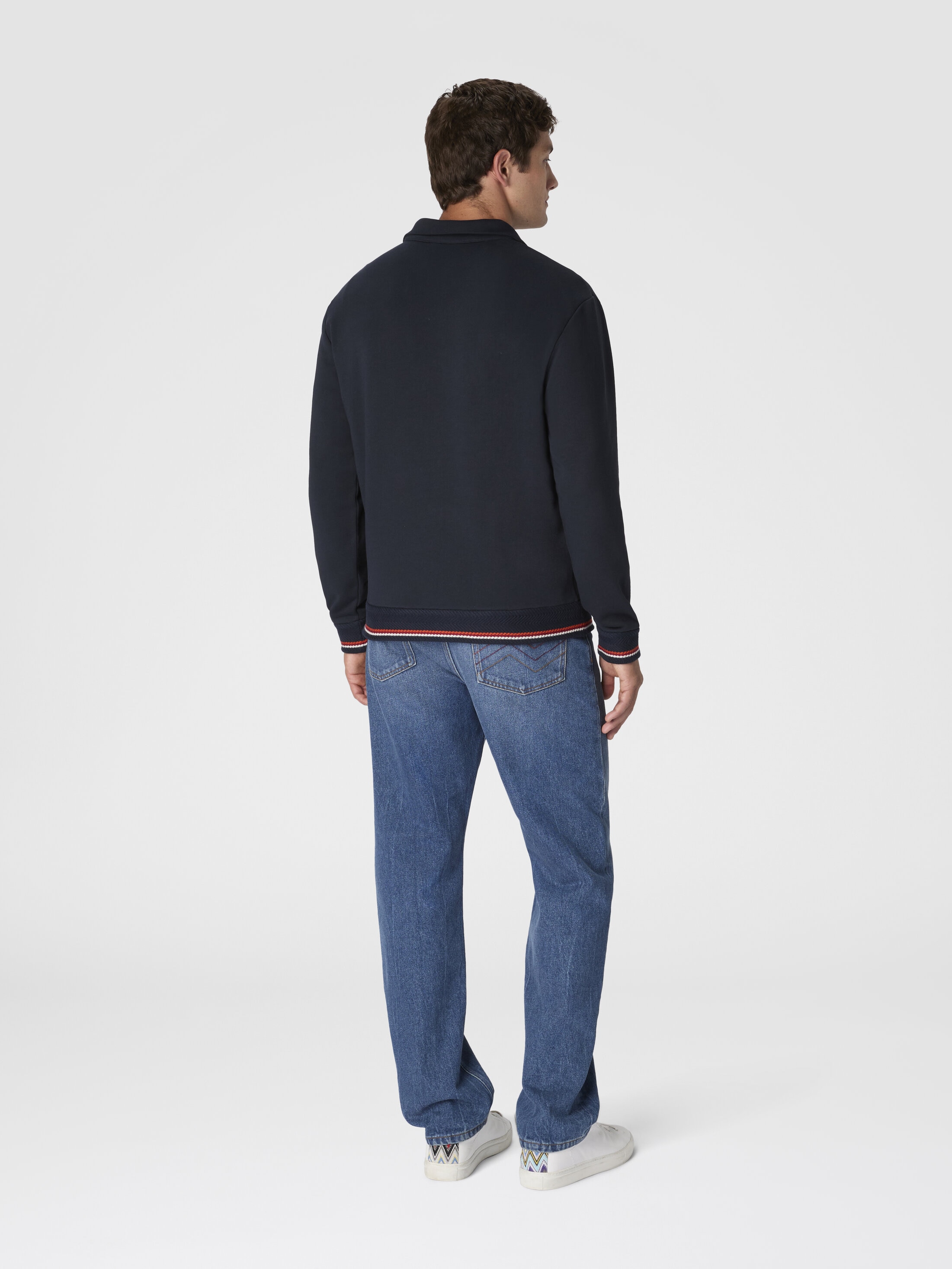 Zip-up high-neck sweatshirt with knit embroidery and logo Blue