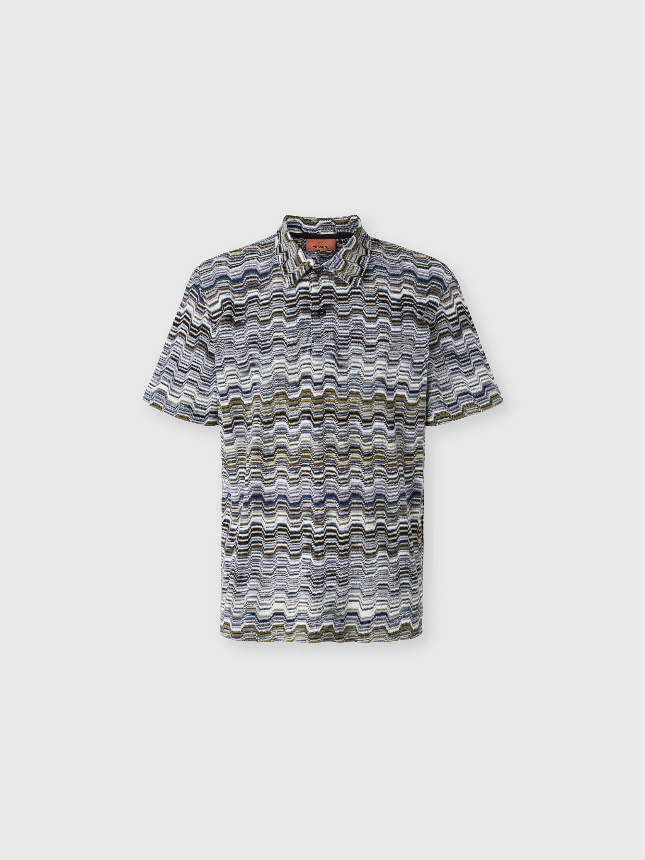 Cotton polo shirt with raschel knit and greek motif Green | Missoni