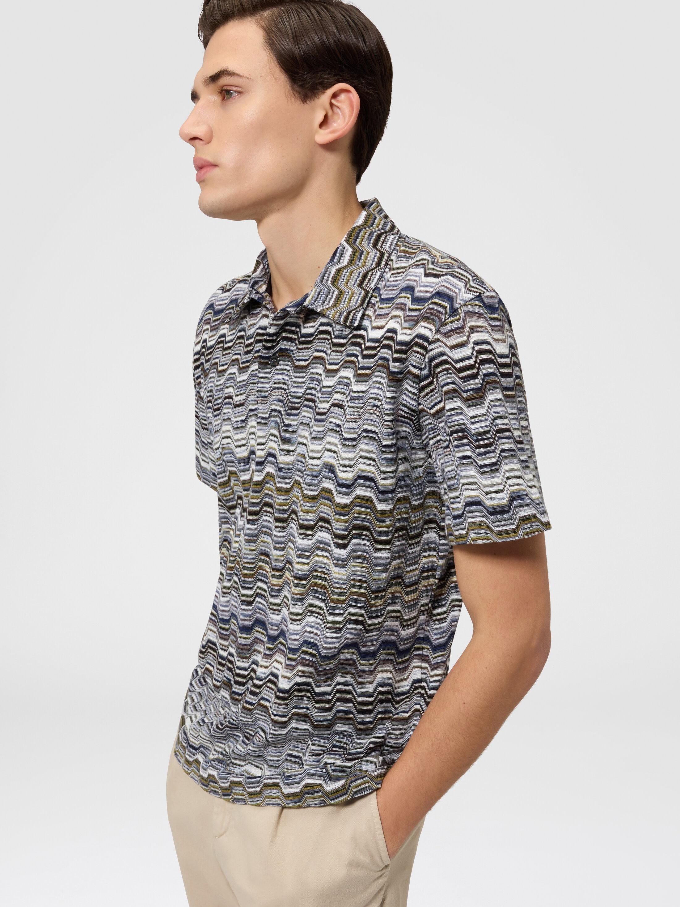 Cotton polo shirt with raschel knit and greek motif Green | Missoni