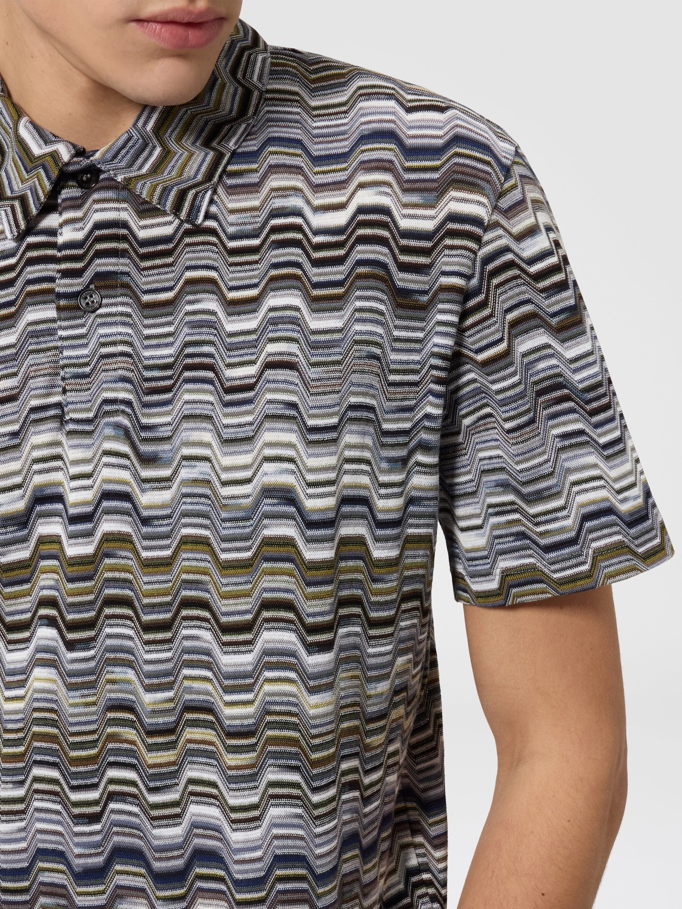 Cotton polo shirt with raschel knit and greek motif Green | Missoni