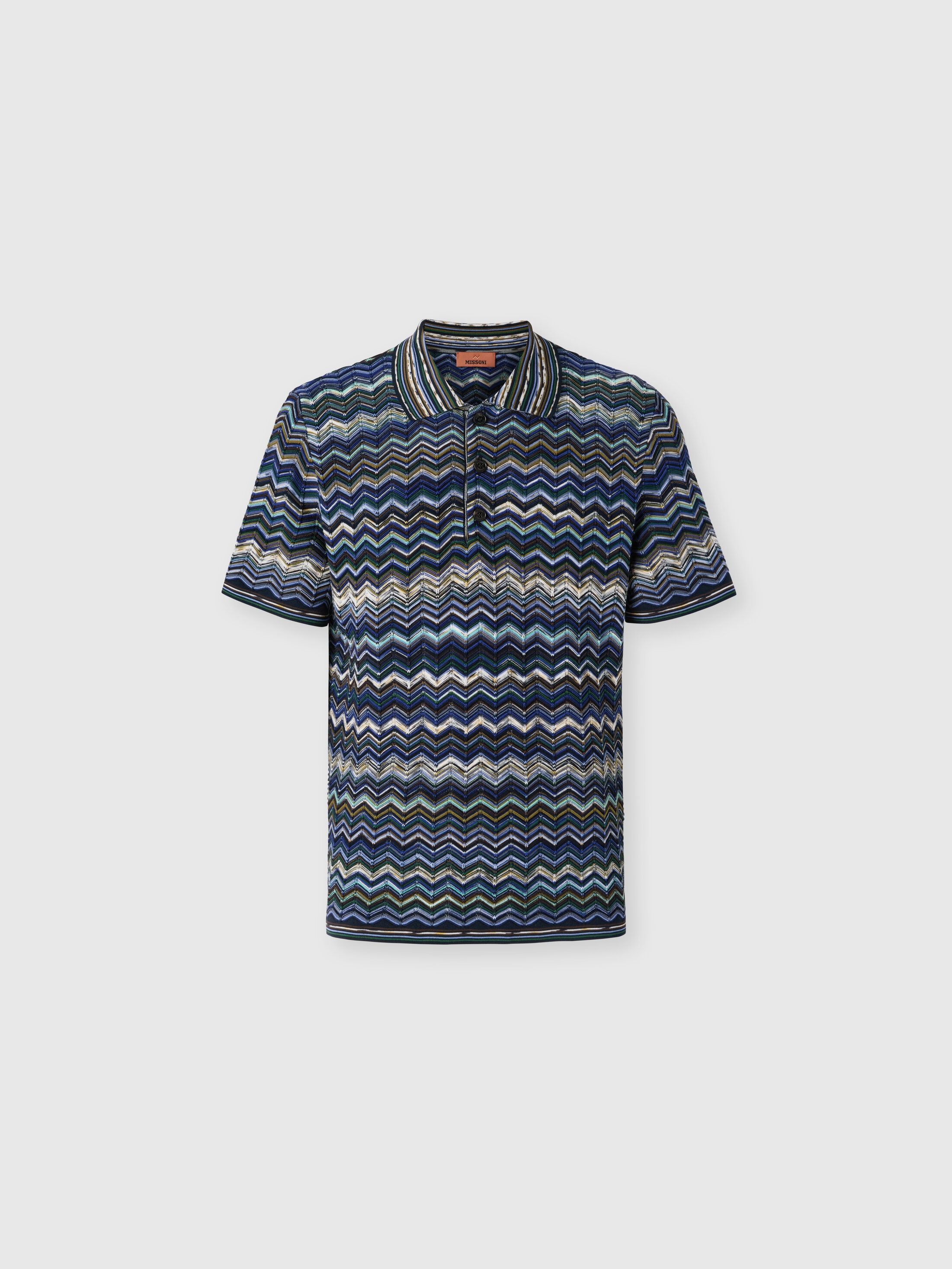 Cotton knit polo shirt with chevron pattern Light Blue | Missoni