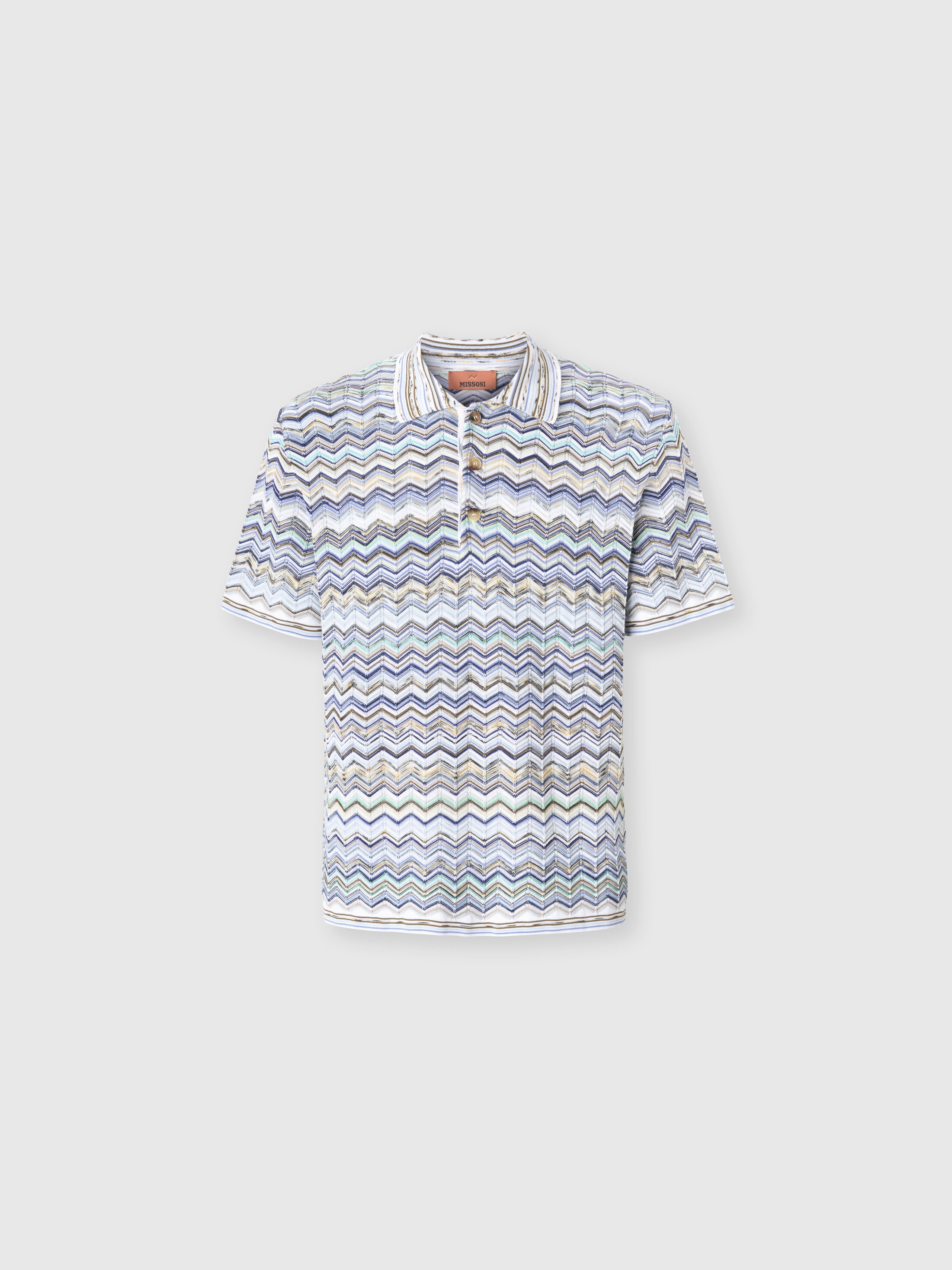 MISSONI check pattern knit polo イタリア製 Cotton knit polo shirt with chevron pattern Light Blue | Missoni