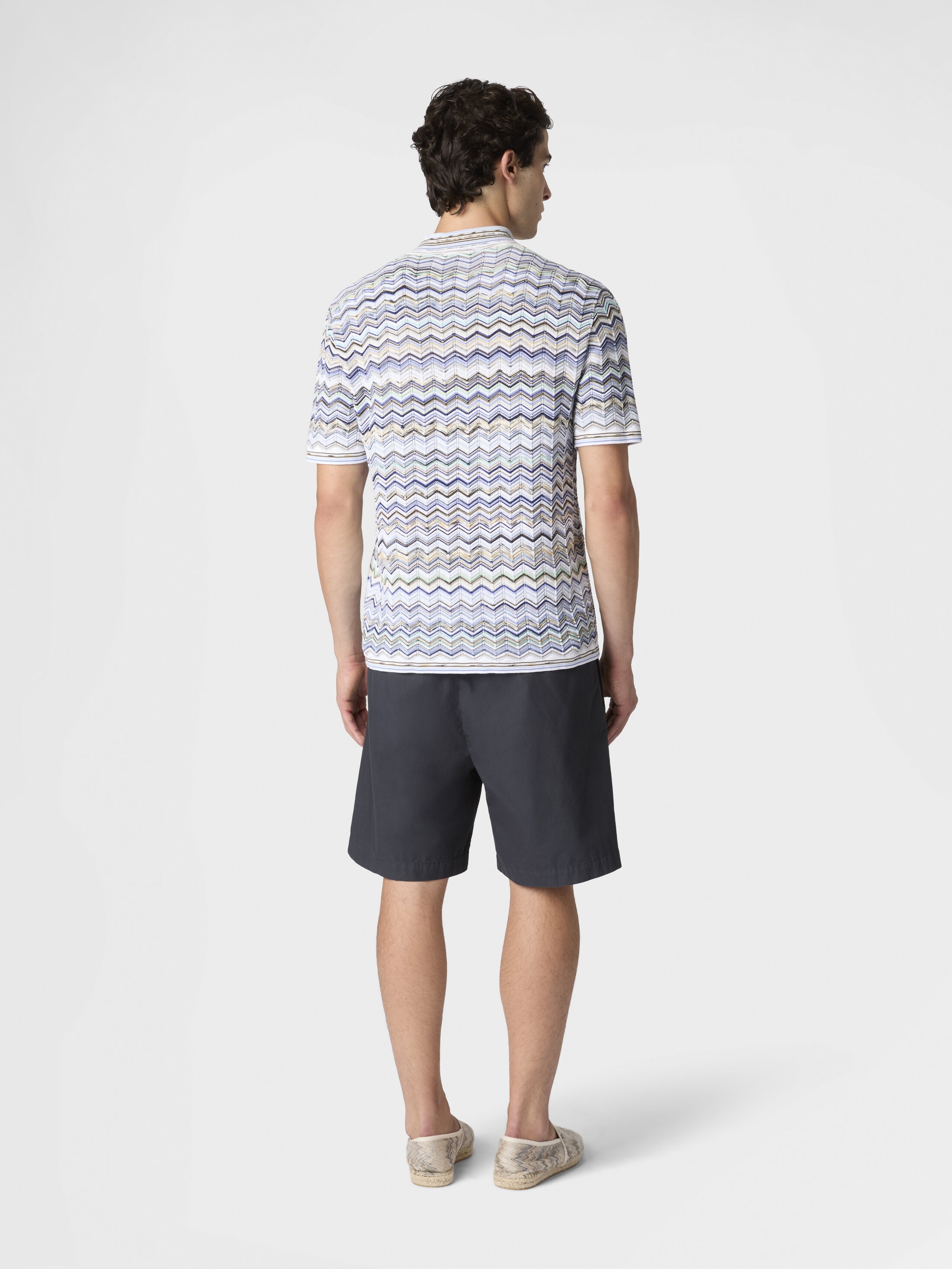 Cotton knit polo shirt with chevron pattern Light Blue | Missoni