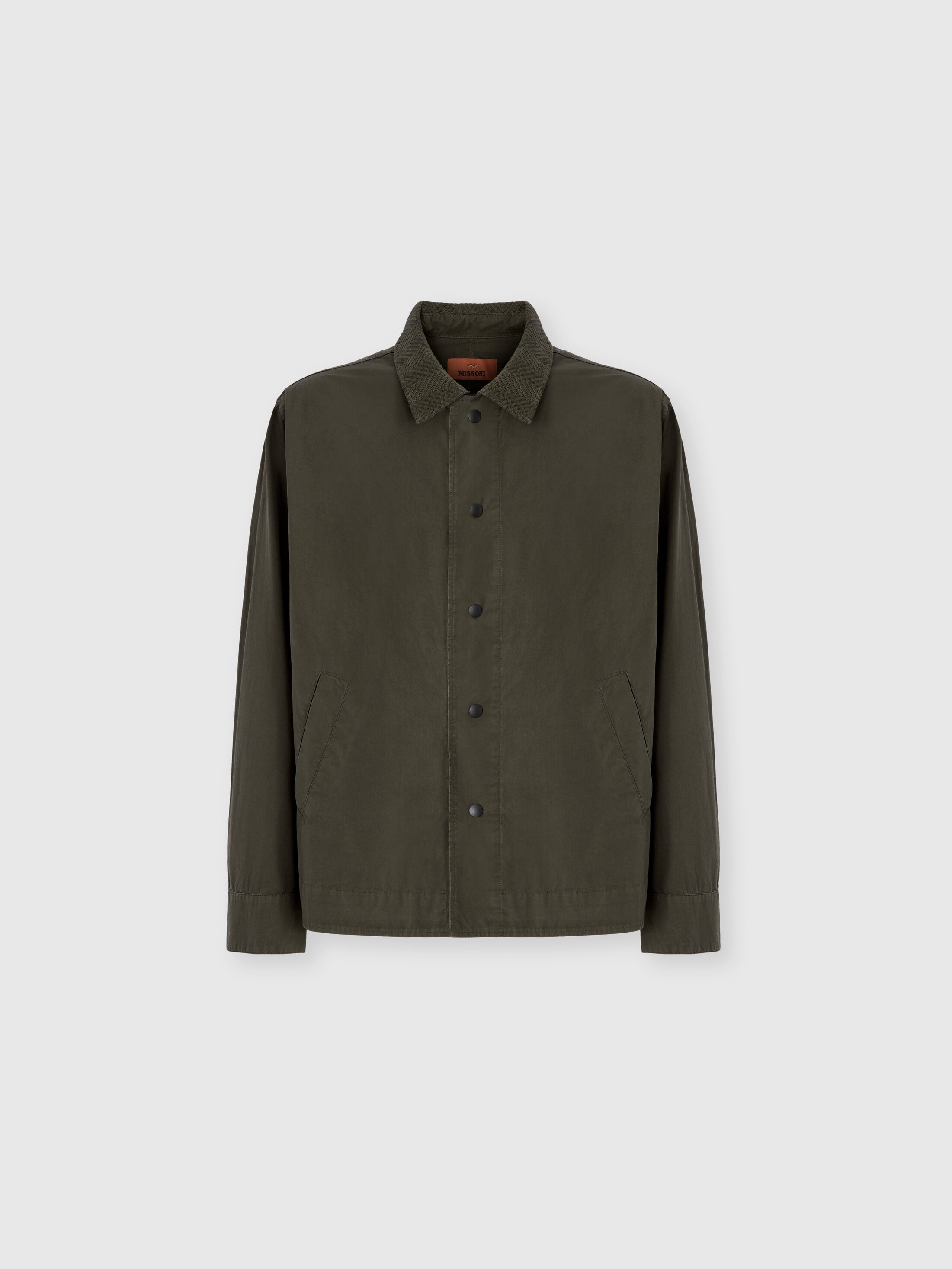 Cotton canvas overshirt with zigzag collar detail Beige& White