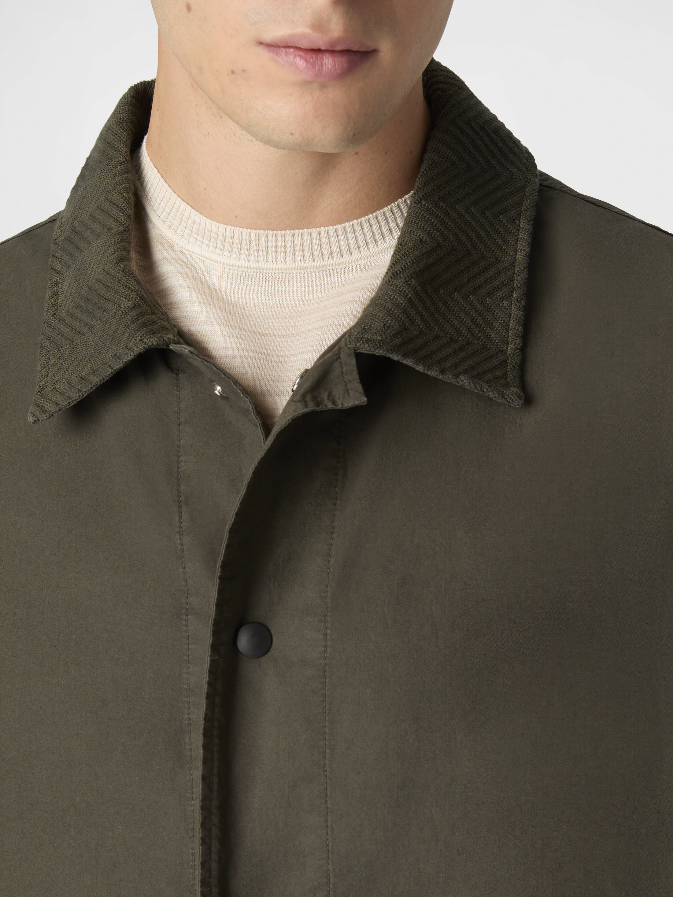 Cotton canvas overshirt with zigzag collar detail Beige& White