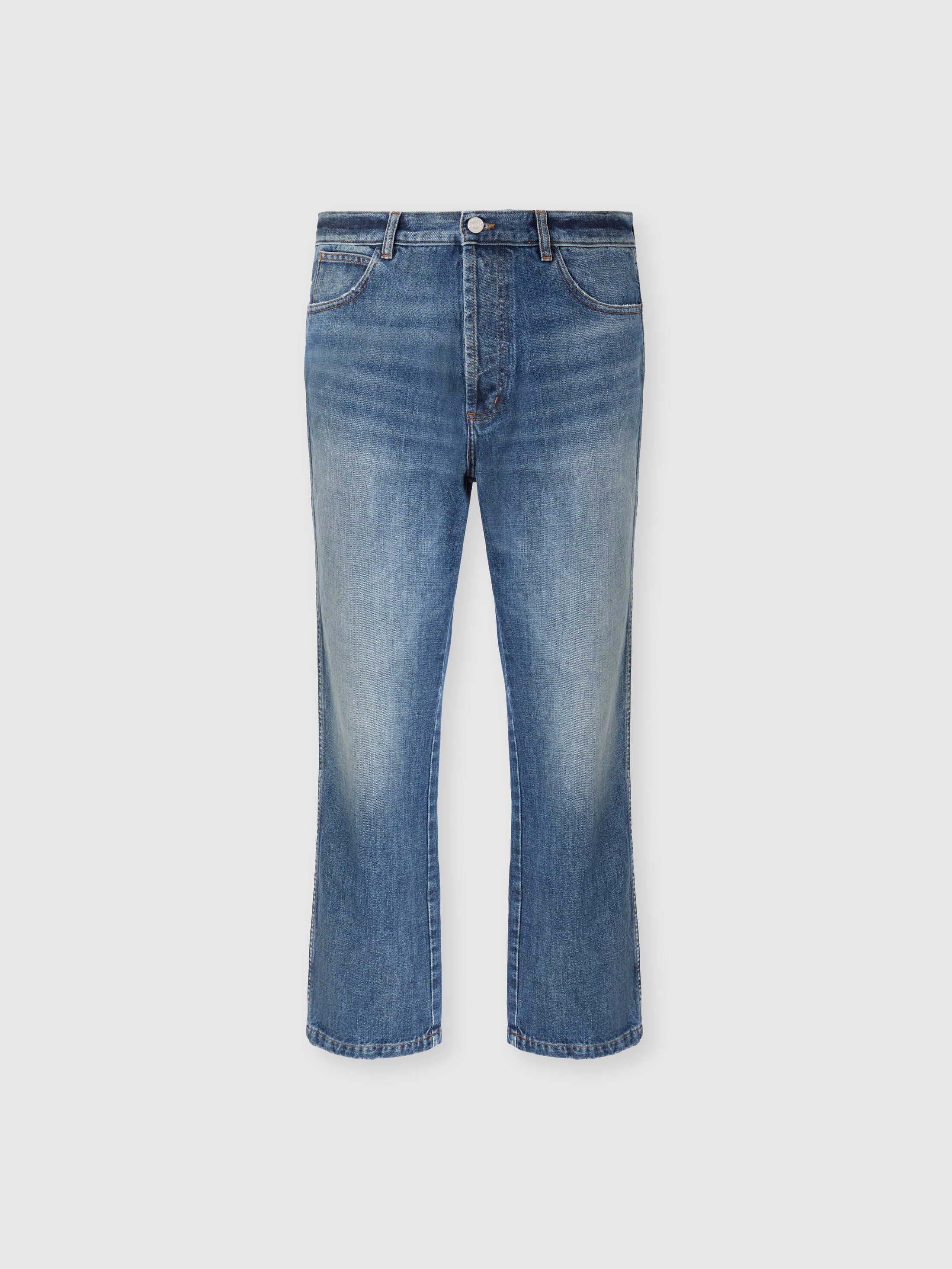 Missoni - Pantalon en denim de coton cinq poches avec broderie zigzag Homme Beige Blanc Taille 50 470 €