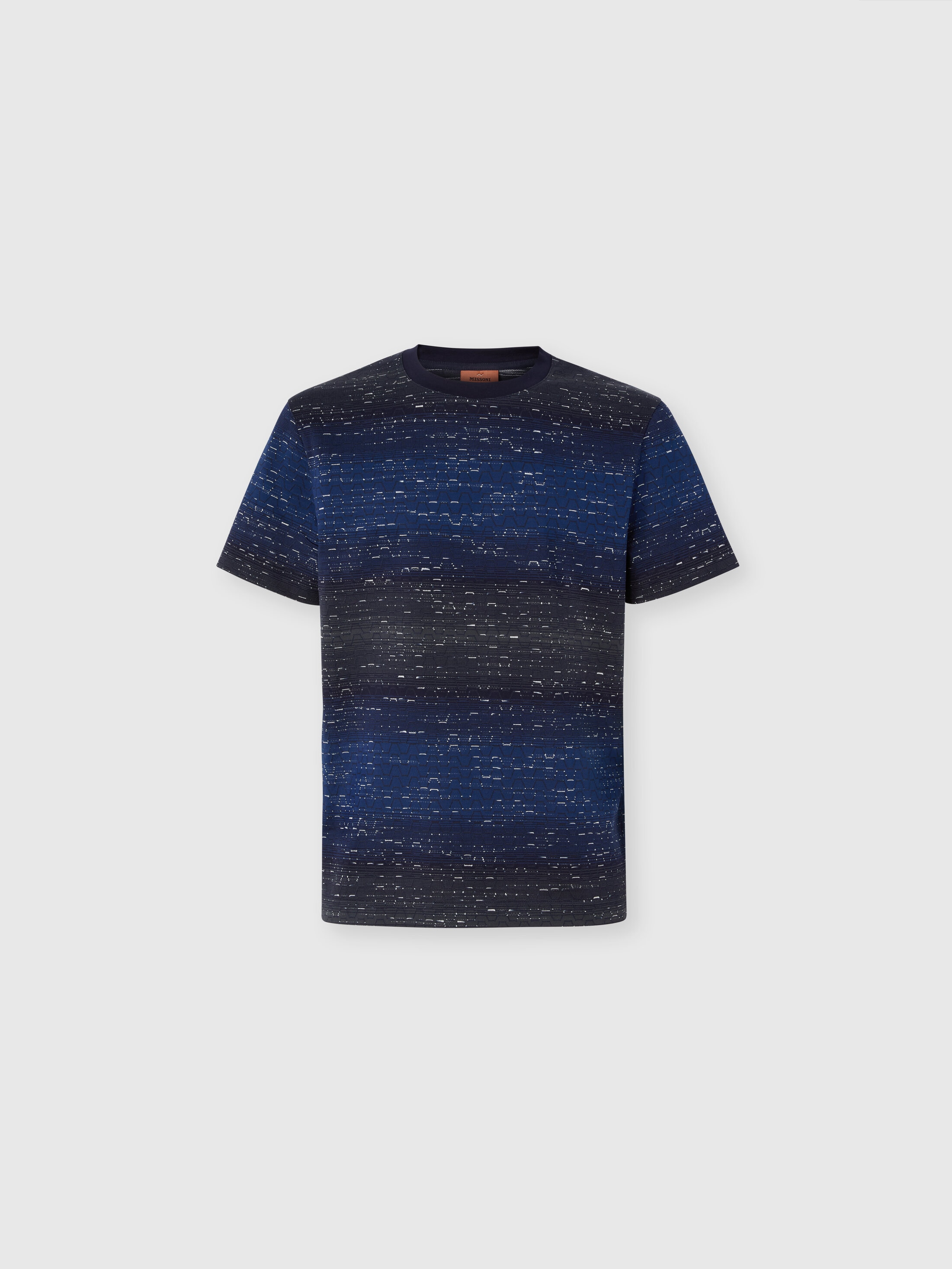 Crew-neck cotton T-shirt with jacquard Greek motif Beige& White