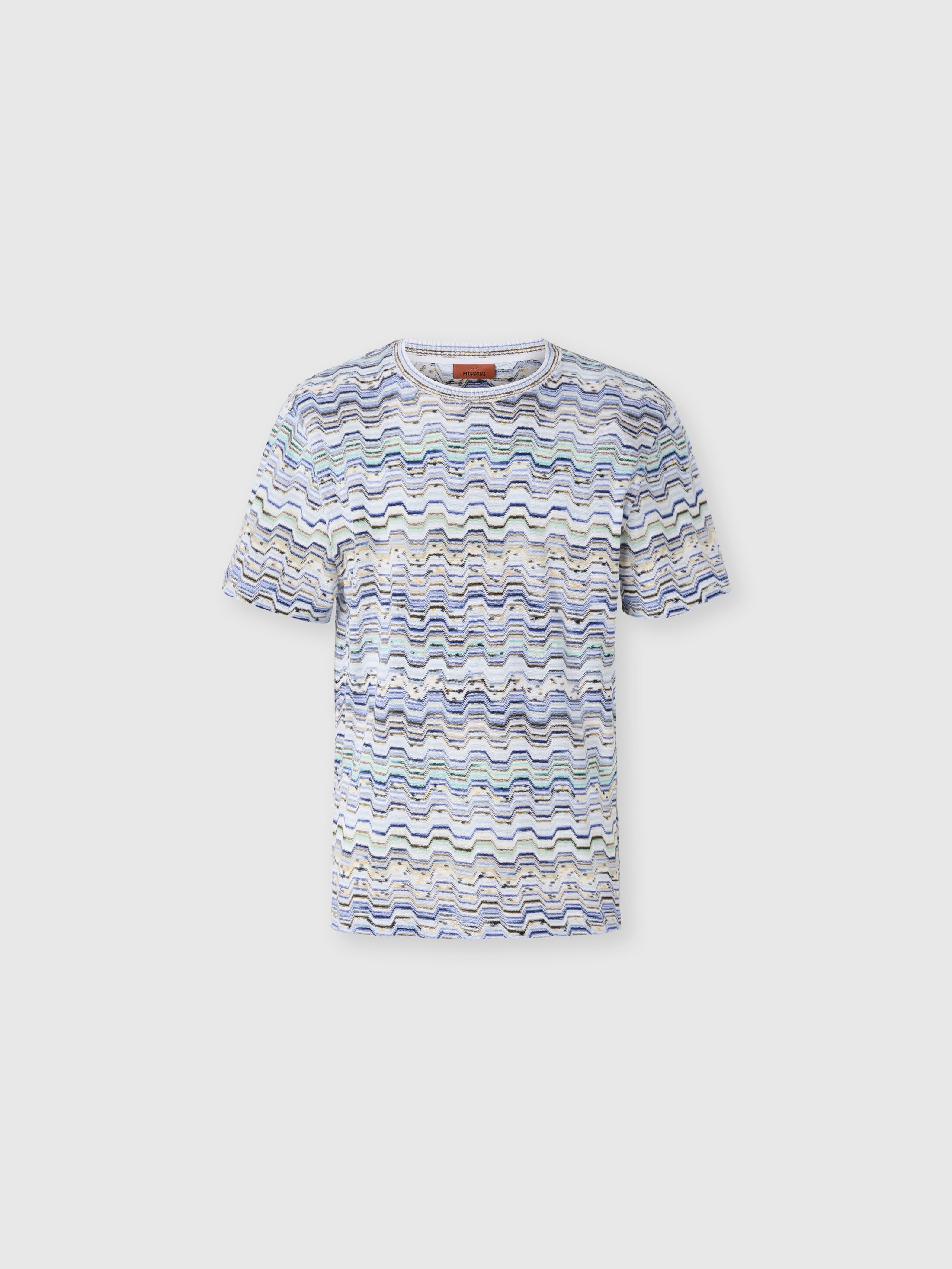 Missoni Uomo Beige& Bianco - T-Shirt Girocollo In Cotone Lavorazione Raschel Motivo Greca, Taglia: L