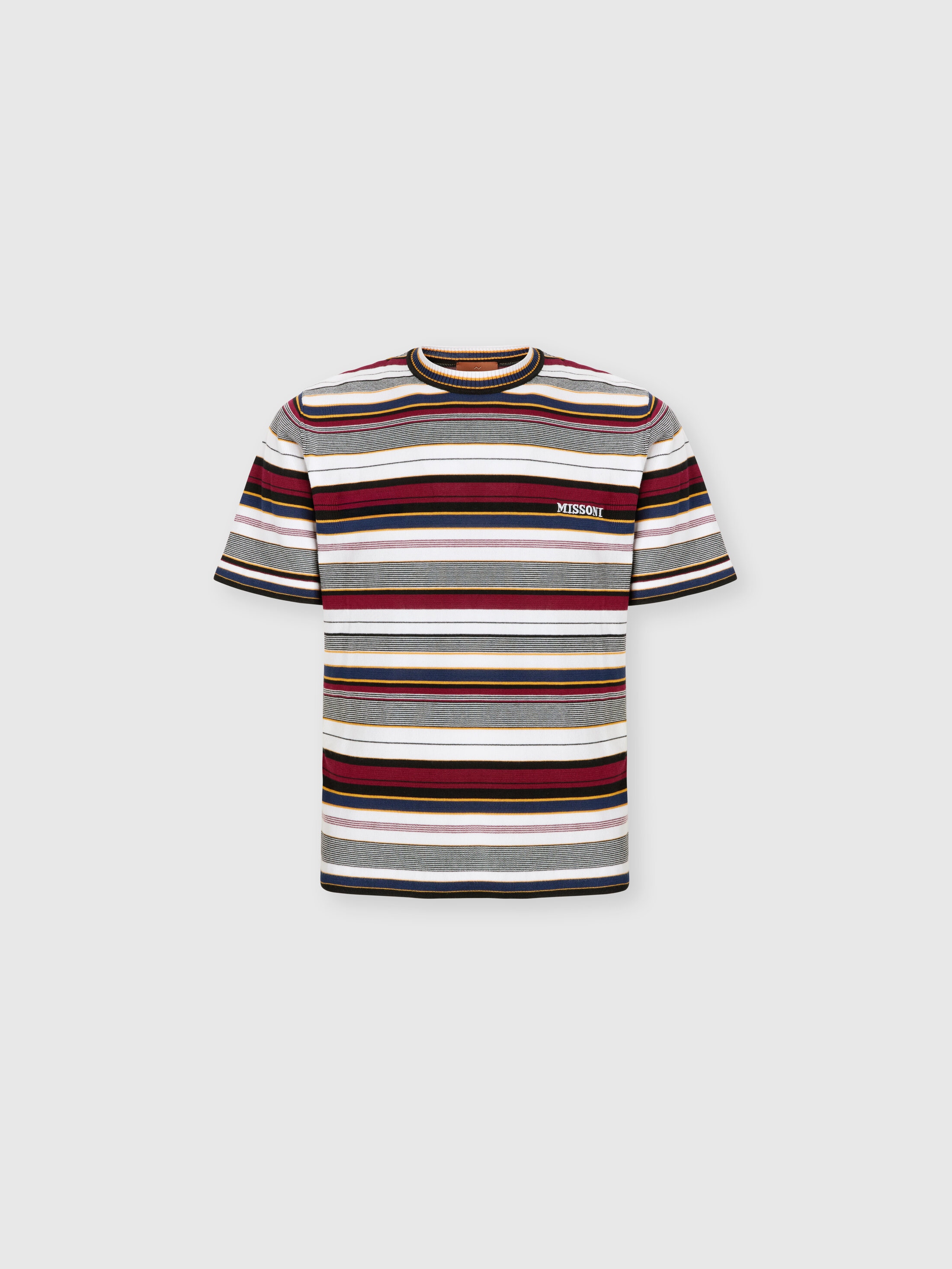Missoni - T-shirt ras-du-cou ray en coton avec inscription du logo brode Homme Beige Blanc Taille 52 203 €