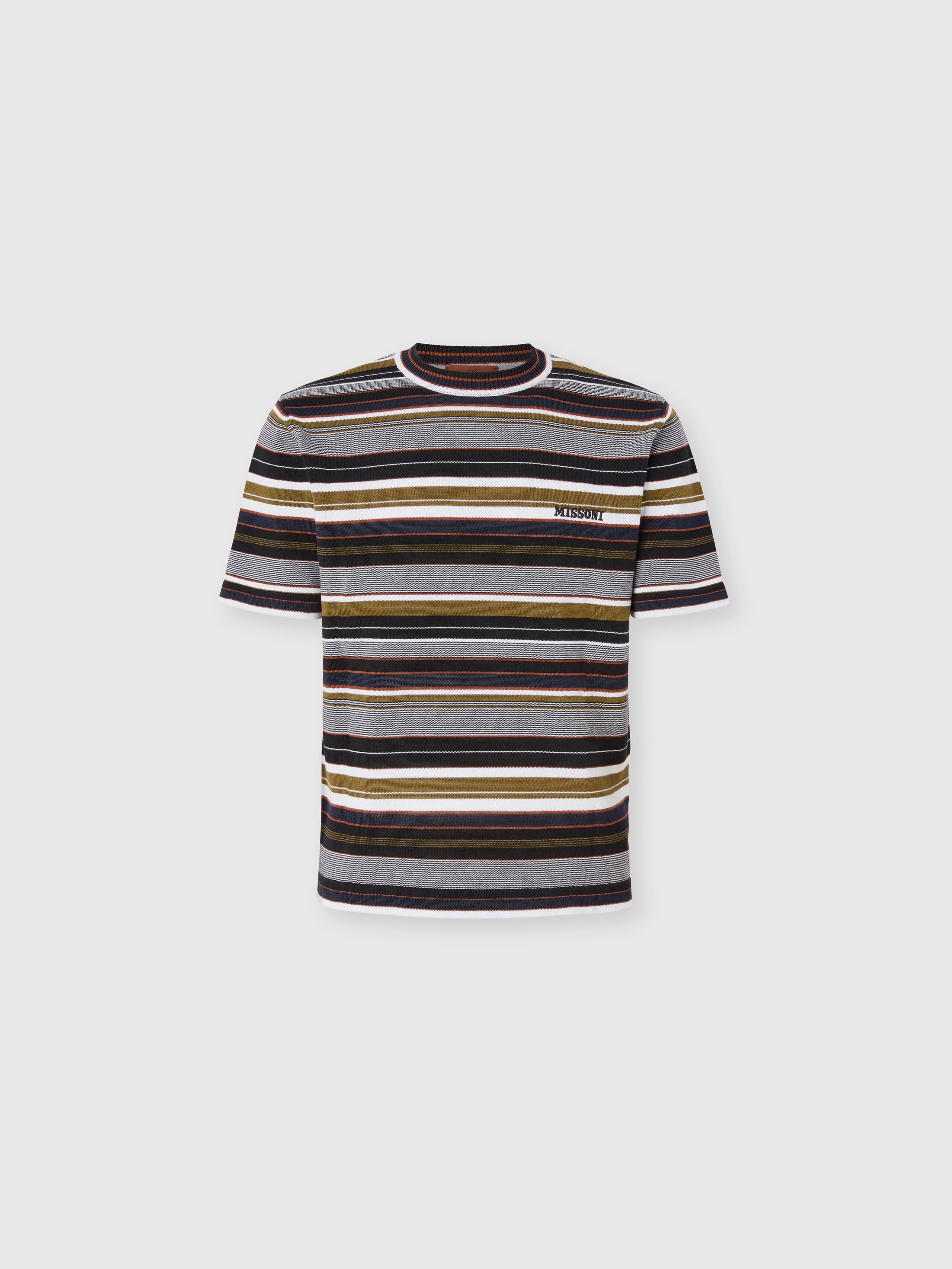 Missoni - T-shirt ras-du-cou ray en coton avec inscription du logo brode Homme Beige Blanc Taille 48 203 €