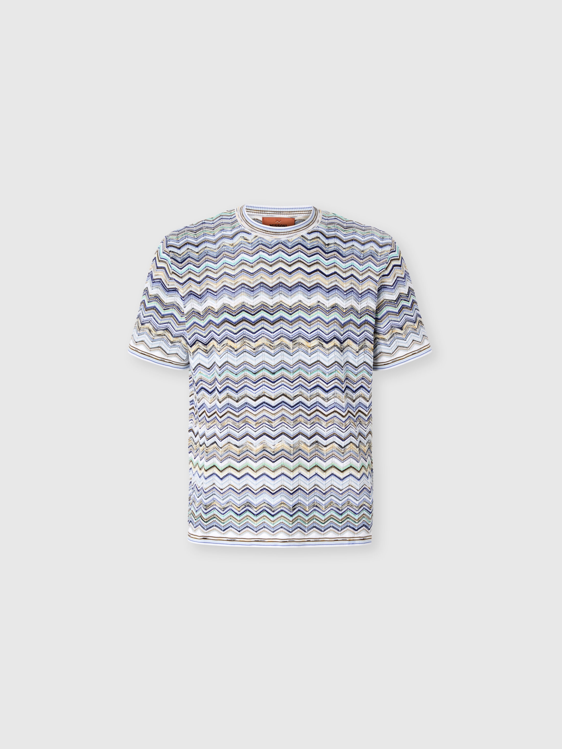 Missoni - T-shirt en maille de coton motif chevron Homme Beige Blanc Taille 48 343 €