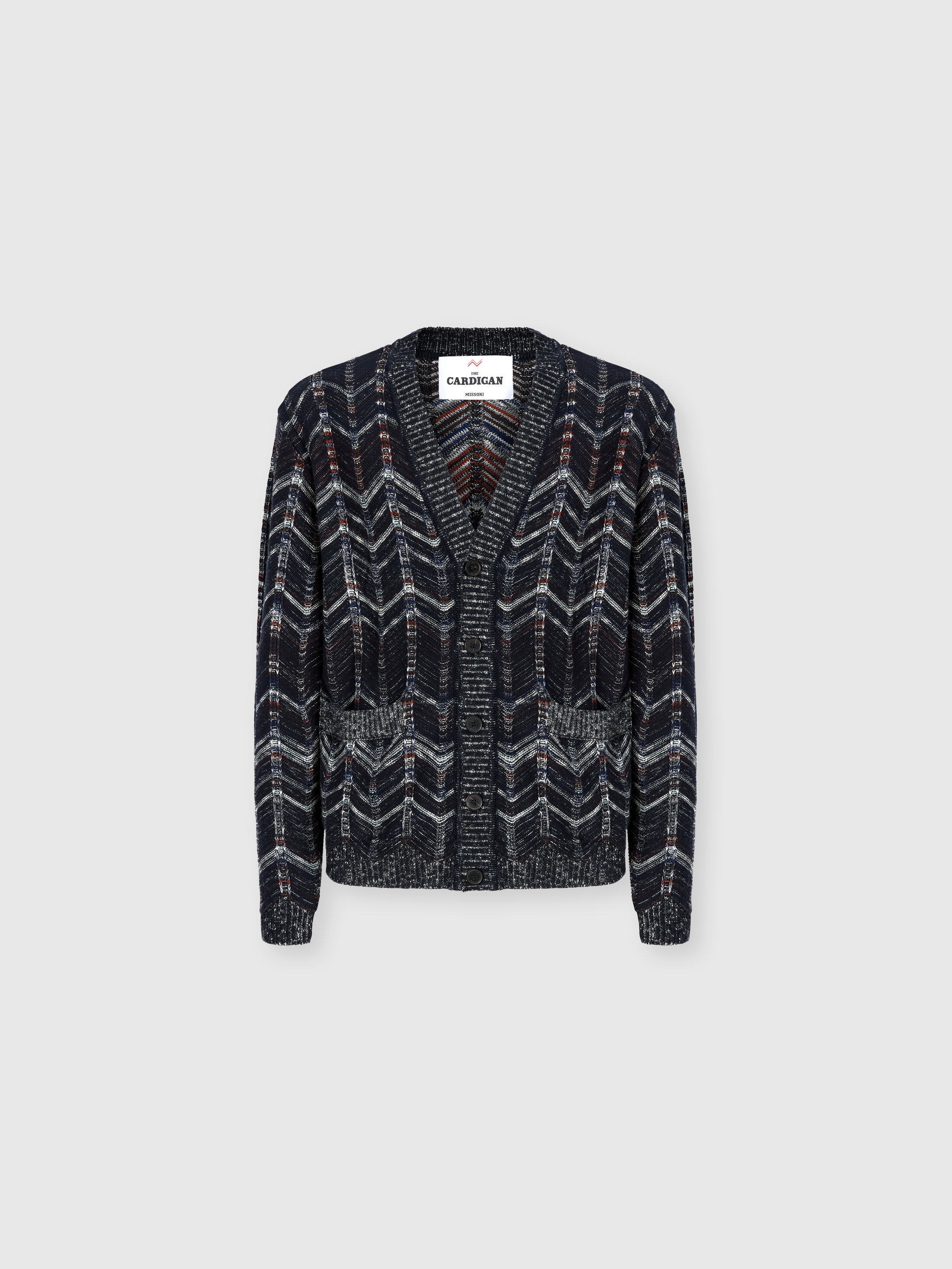 Missoni Cotton Chevron Cardigan With Ribbed Trims In Blue