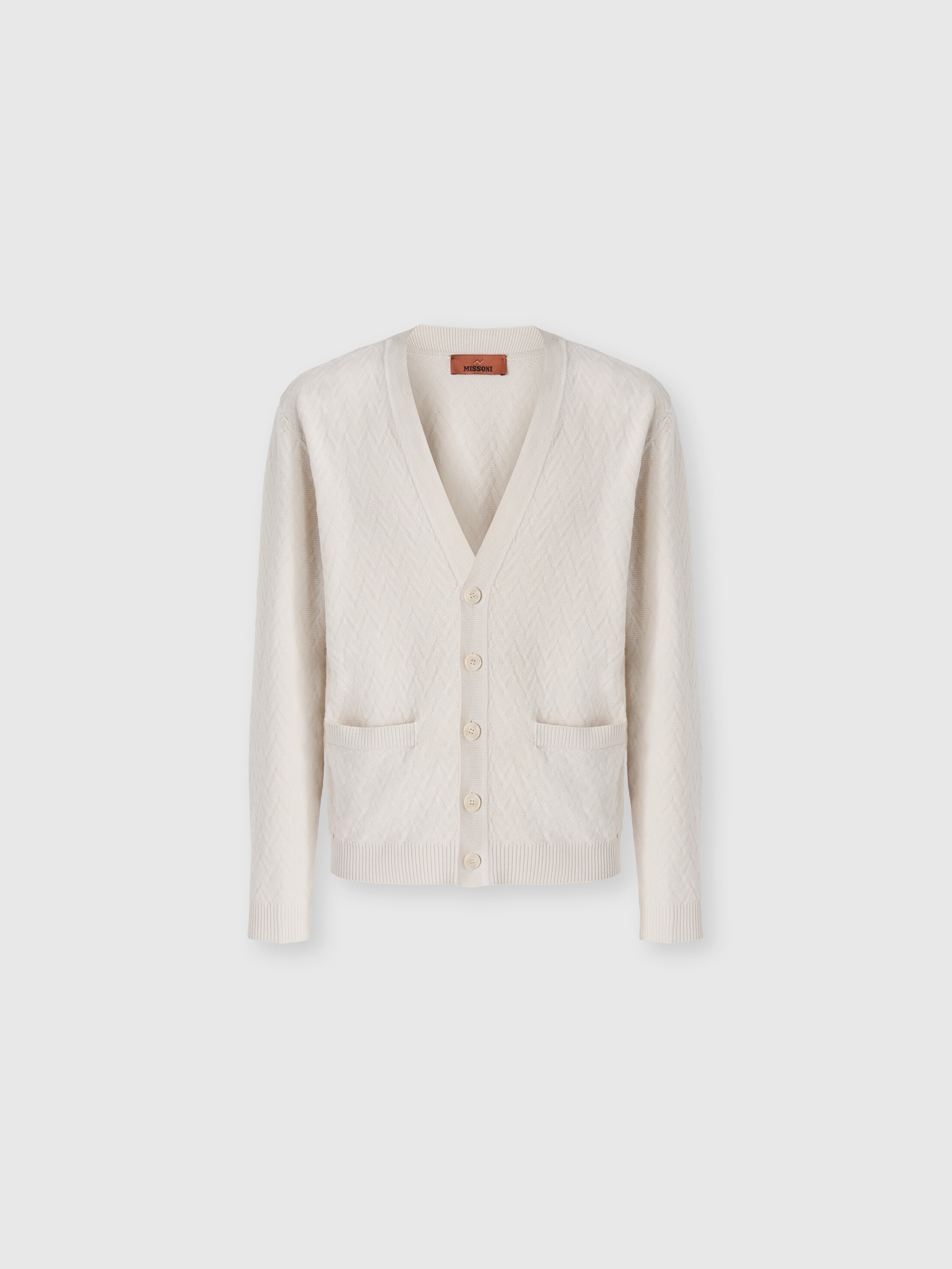 Missoni - Cardigan en laine et coton chevron avec poches Homme Beige Taille 50 483 €