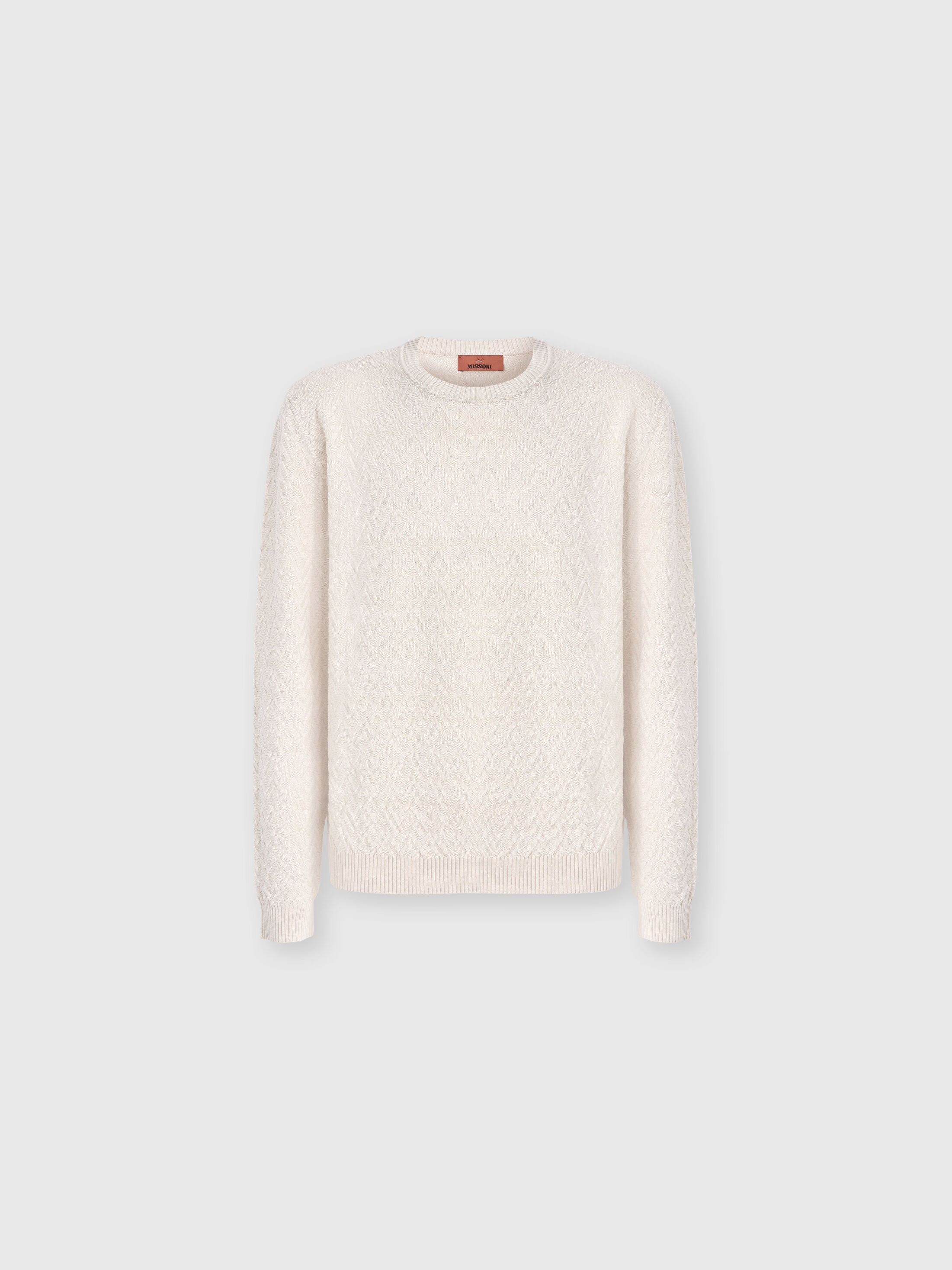 Missoni - Pull ras-du-cou en laine et coton motif zigzag ton sur ton Homme Beige Taille 46 413 €
