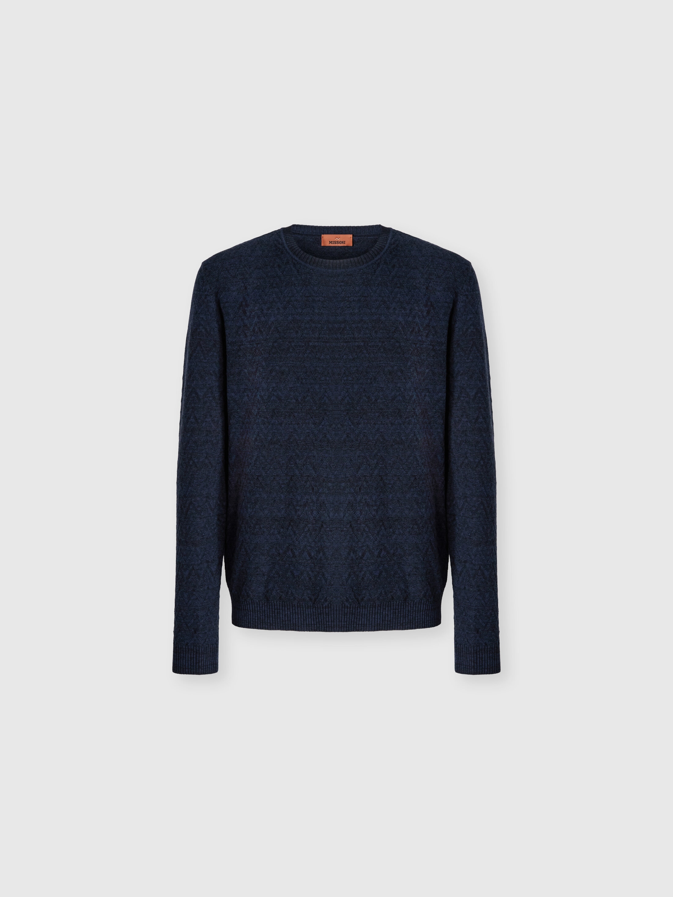 Missoni - Pull ras-du-cou en laine et coton motif zigzag ton sur ton Homme Bleu Taille 46 413 €