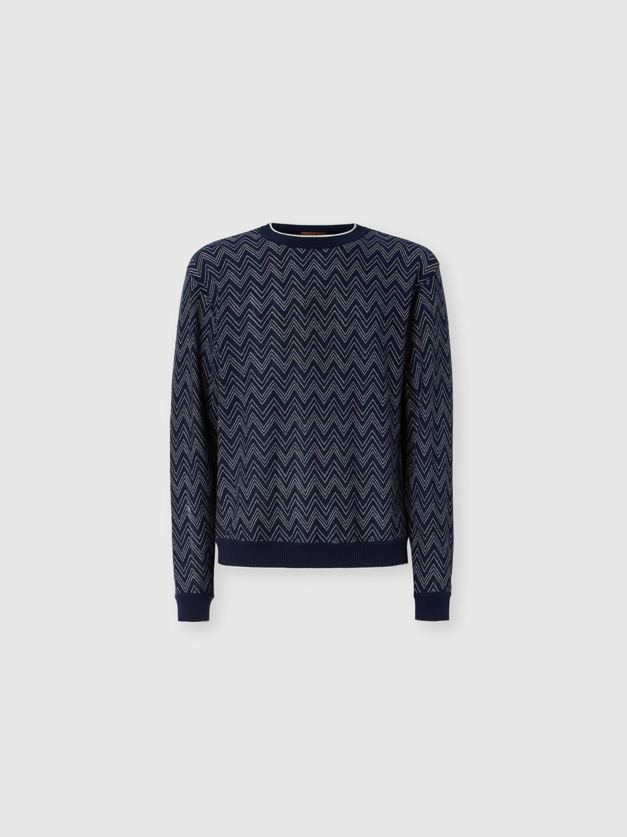 Missoni - Pull ras-du-cou en cachemire motif zigzag Homme Bleu Marine Taille L 990 €