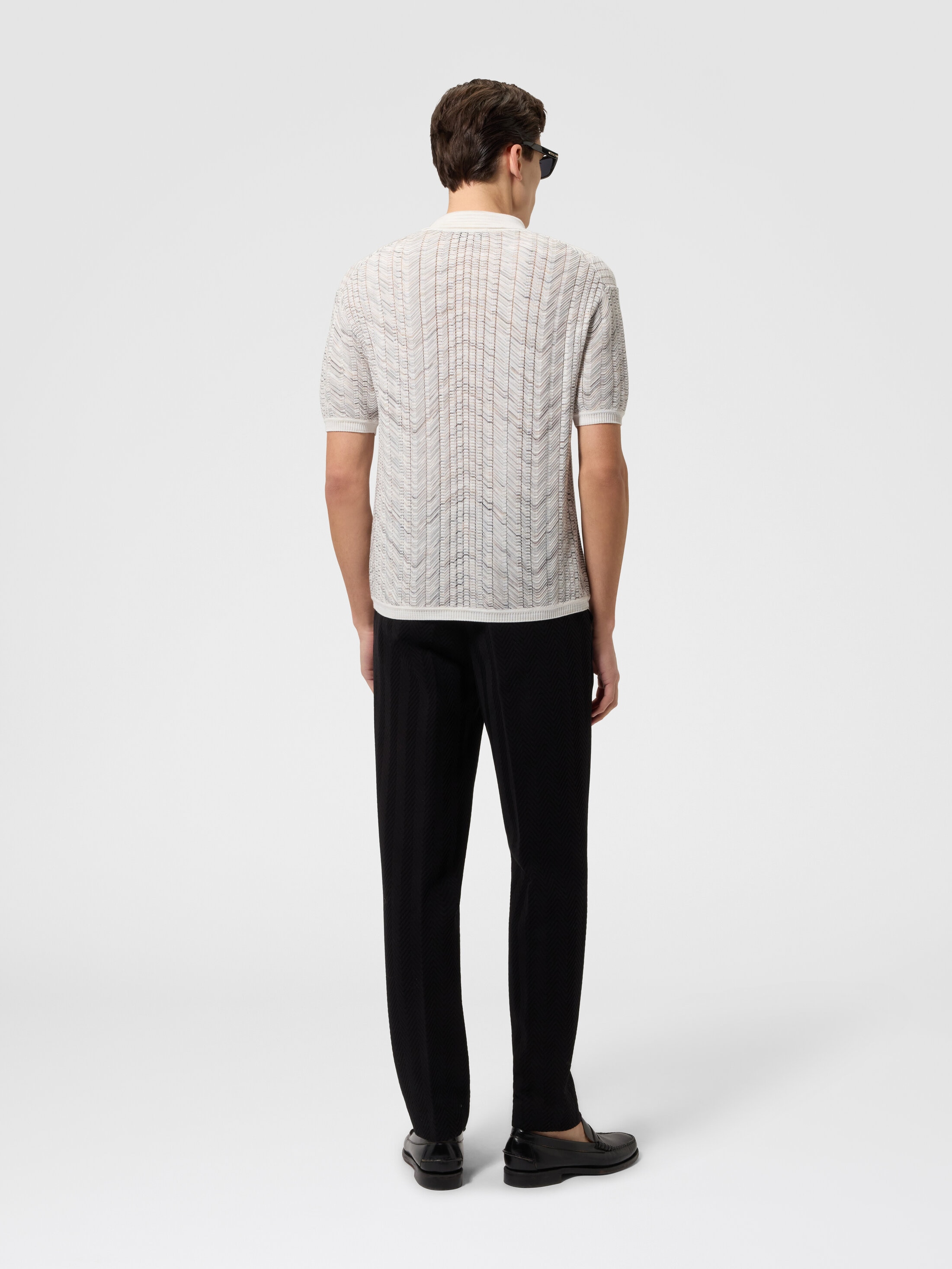Openwork knit cotton and viscose polo shirt White & Beige | Missoni